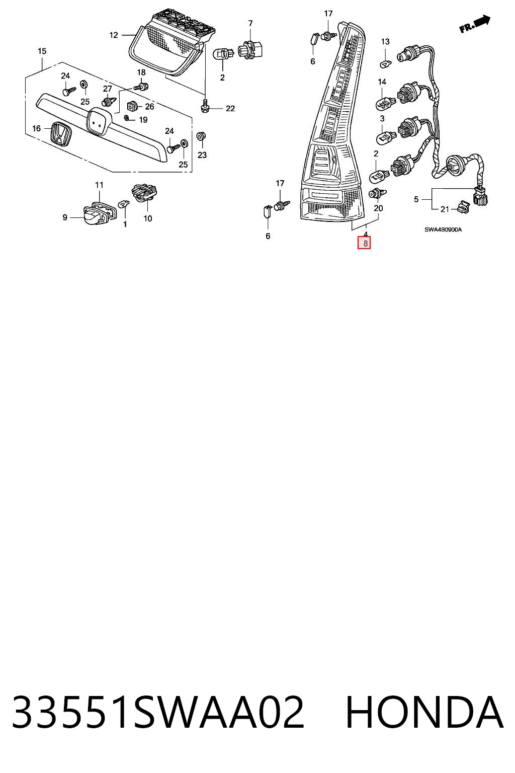 33551SWAA02 Honda Задний левый стоп
