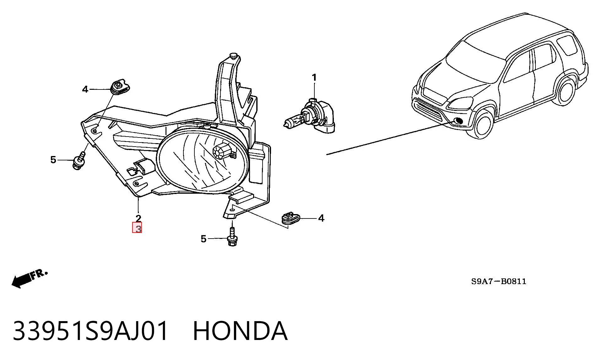 Противотуманная фара левая на Honda CR-V II RD