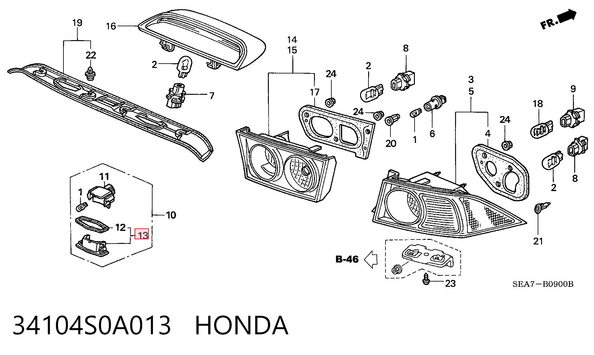 34104S0A013 Honda Фонарь освещения номера