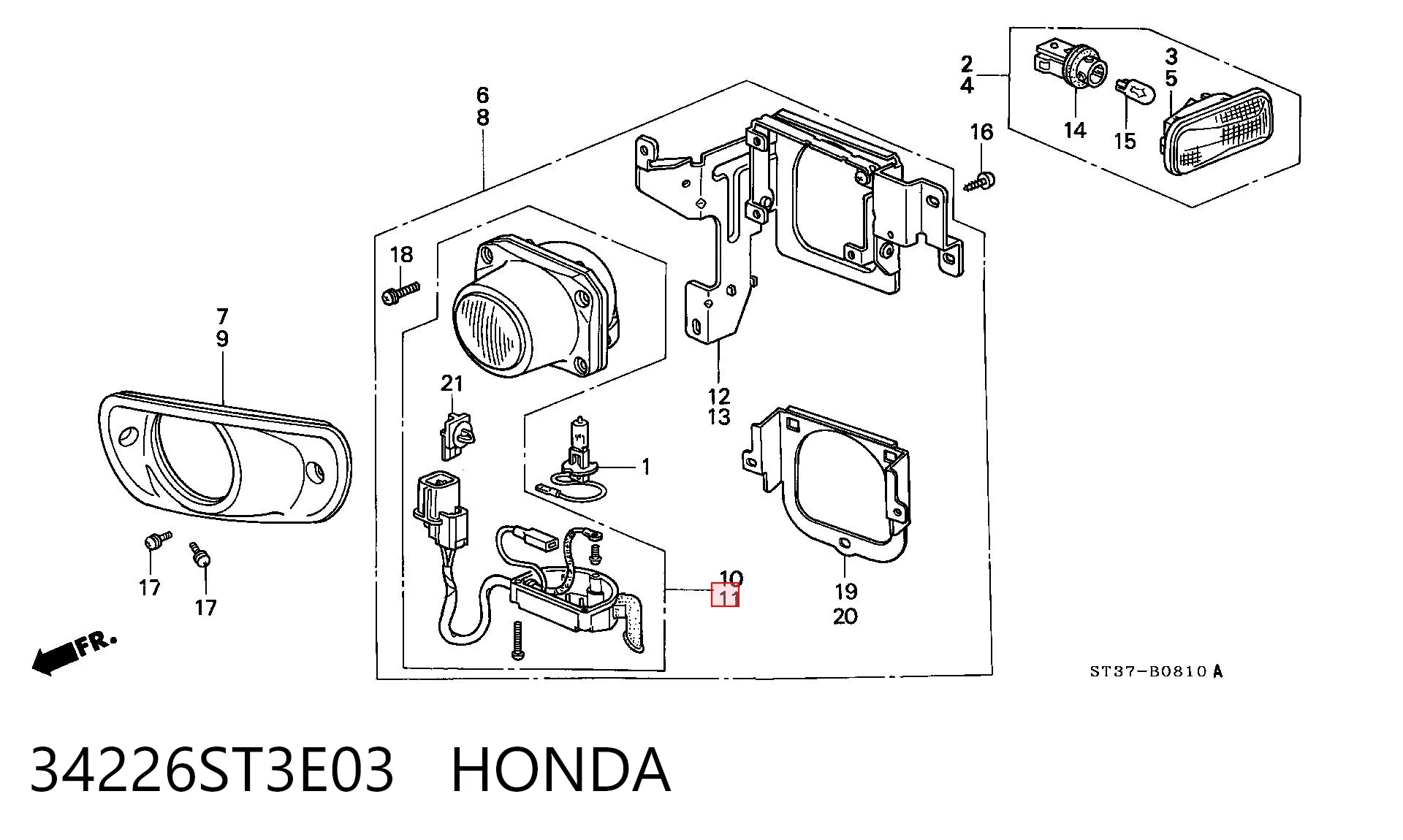 Фара противотуманная левая Honda Accord 6 CG