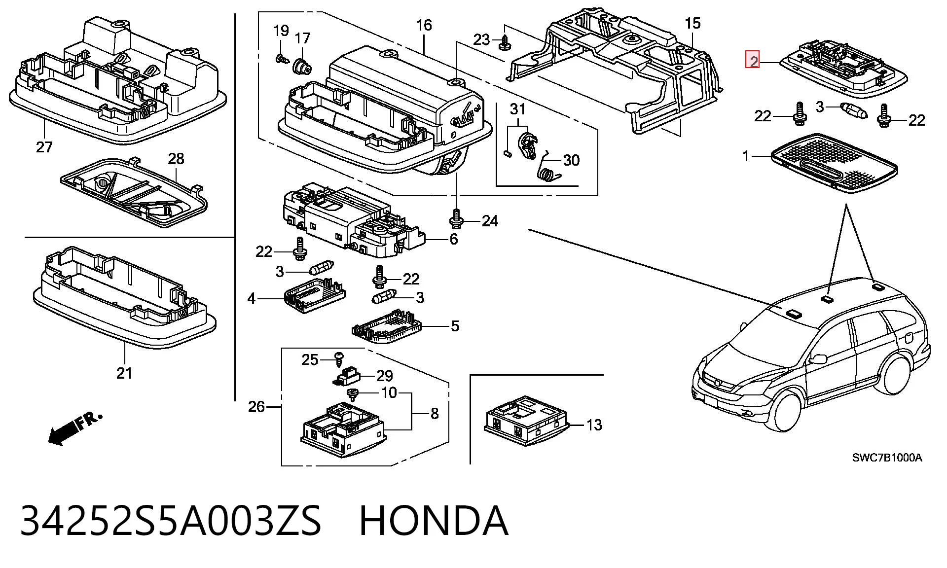 34252S5A003ZS Honda Плафон освещения салона (кабины) задний