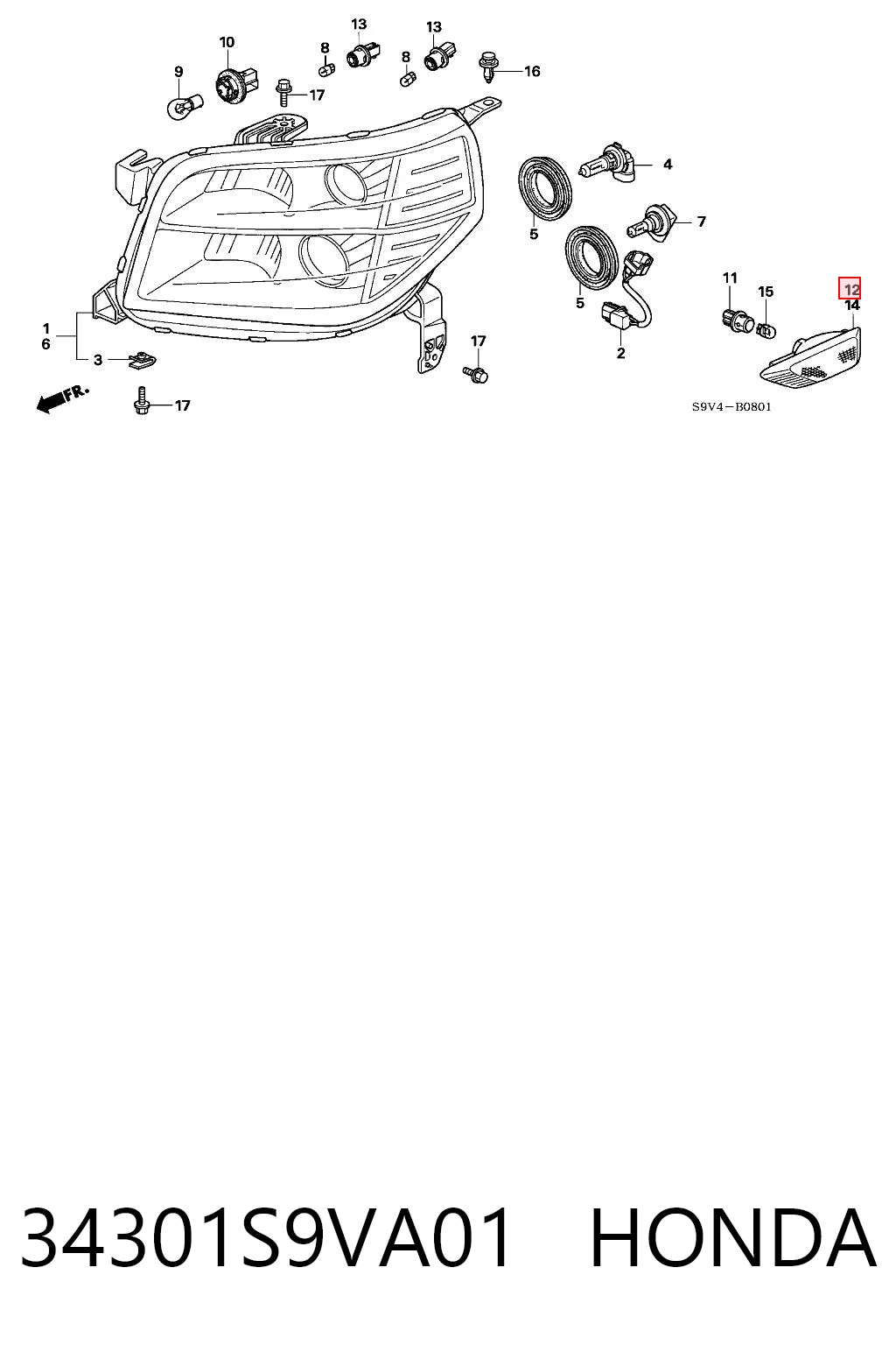 34301S9VA01 Honda Поворотник правый