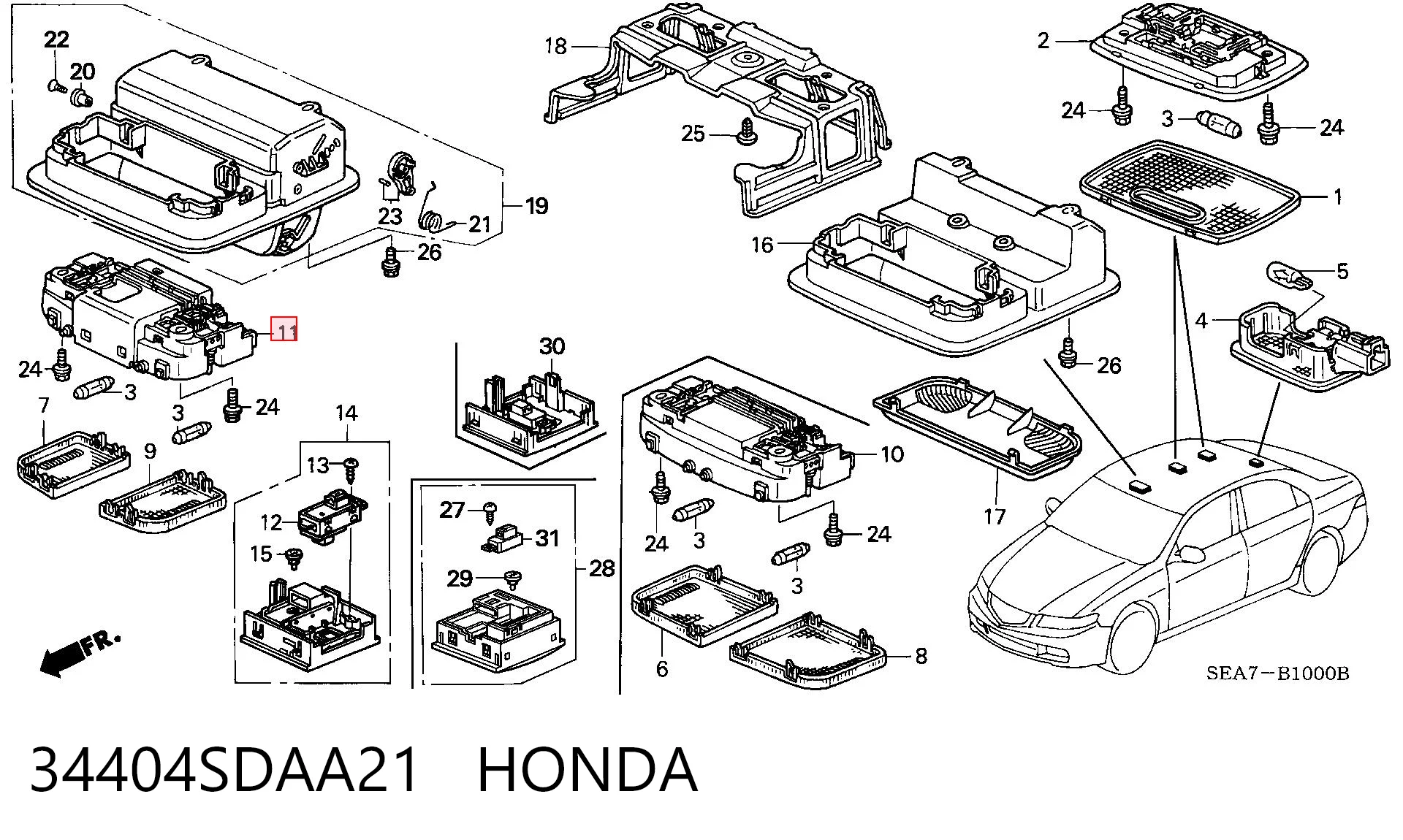 34404SDAA21 Honda Стекло плафона освещения салона (кабины)