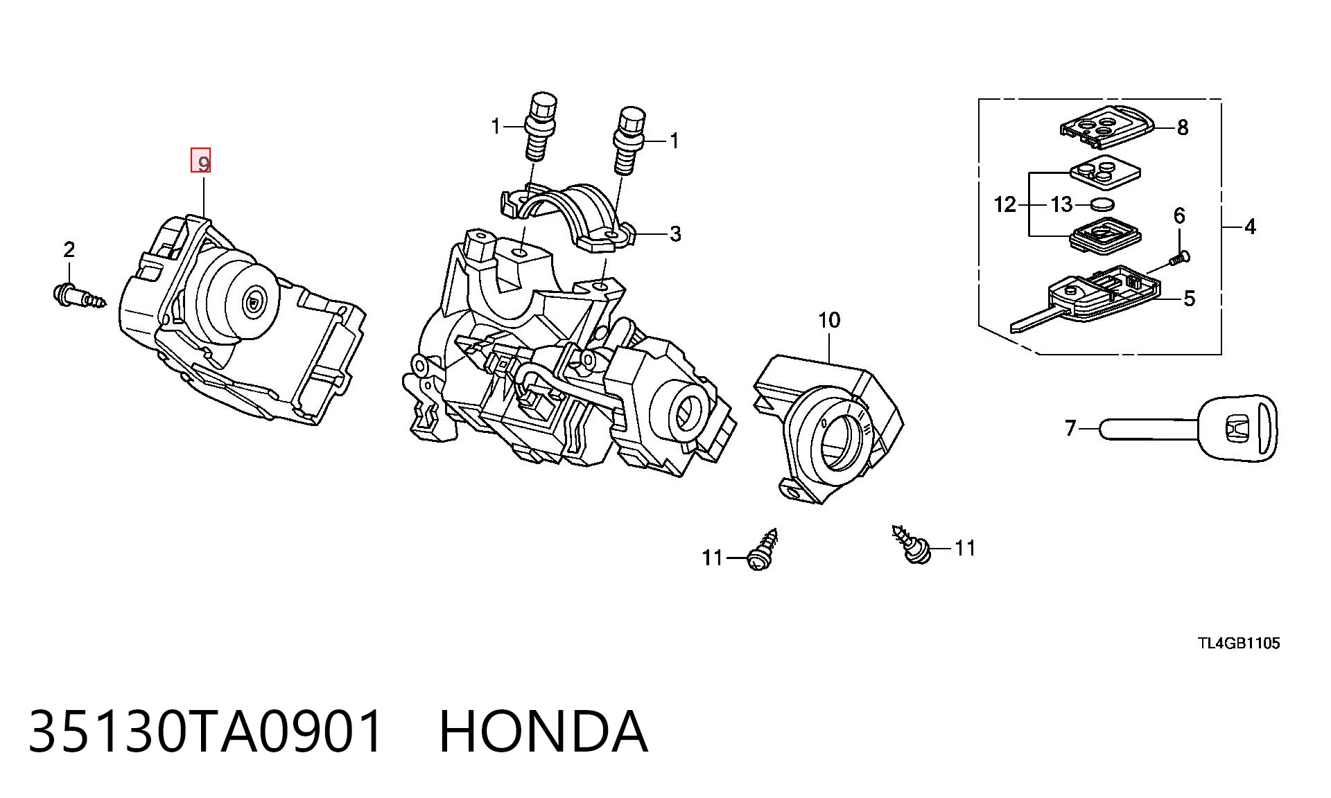 35130TA0901 Honda Контакты замка зажигания