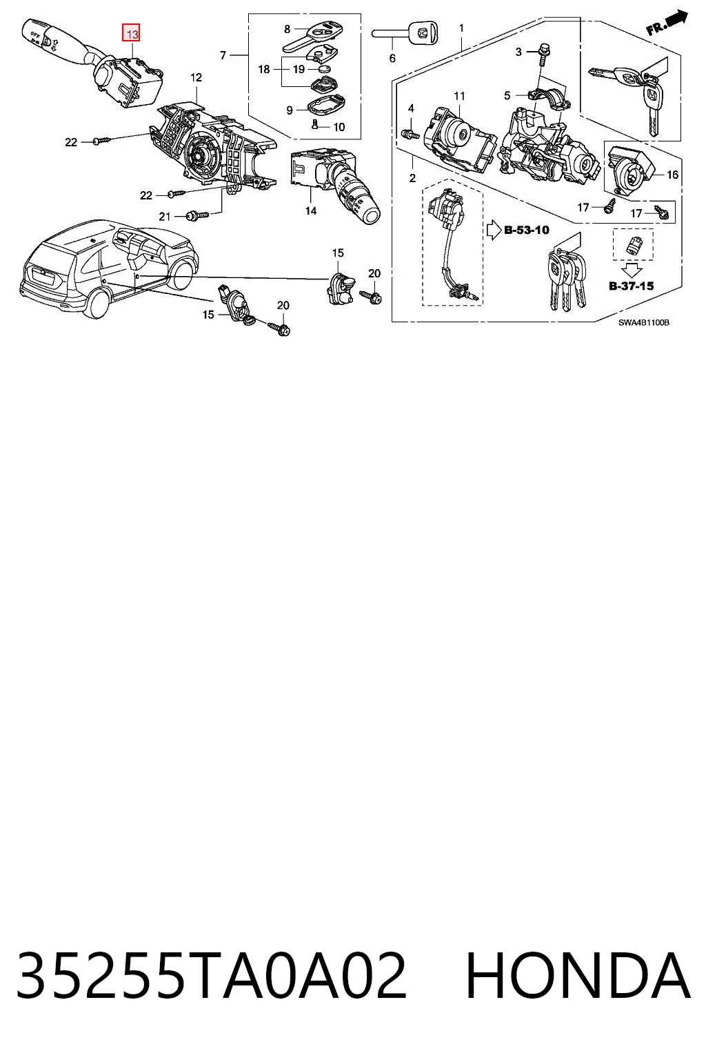 35255TA0A02 Honda Левый подрулевой переключатель
