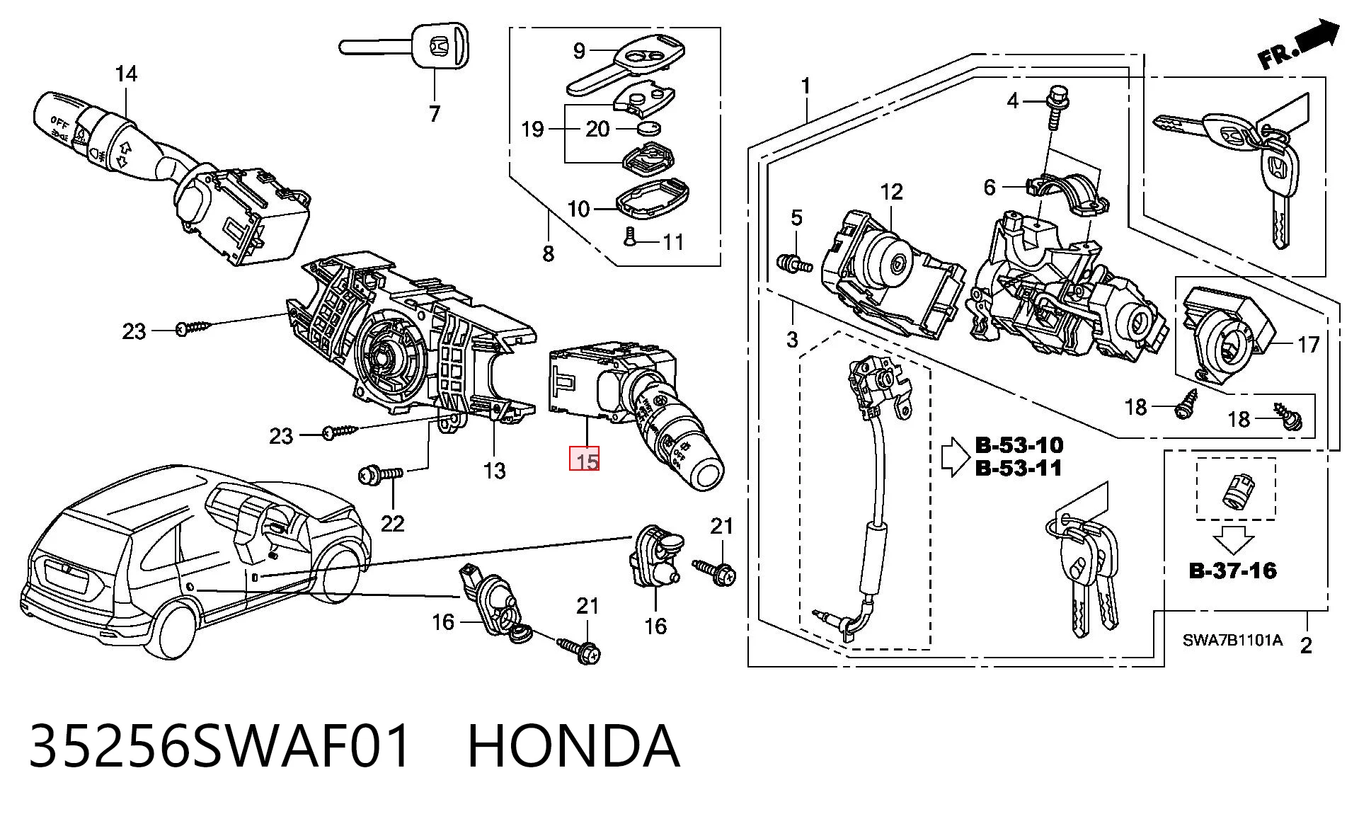 35256SWAF01 Honda Переключатель подрулевой, правый