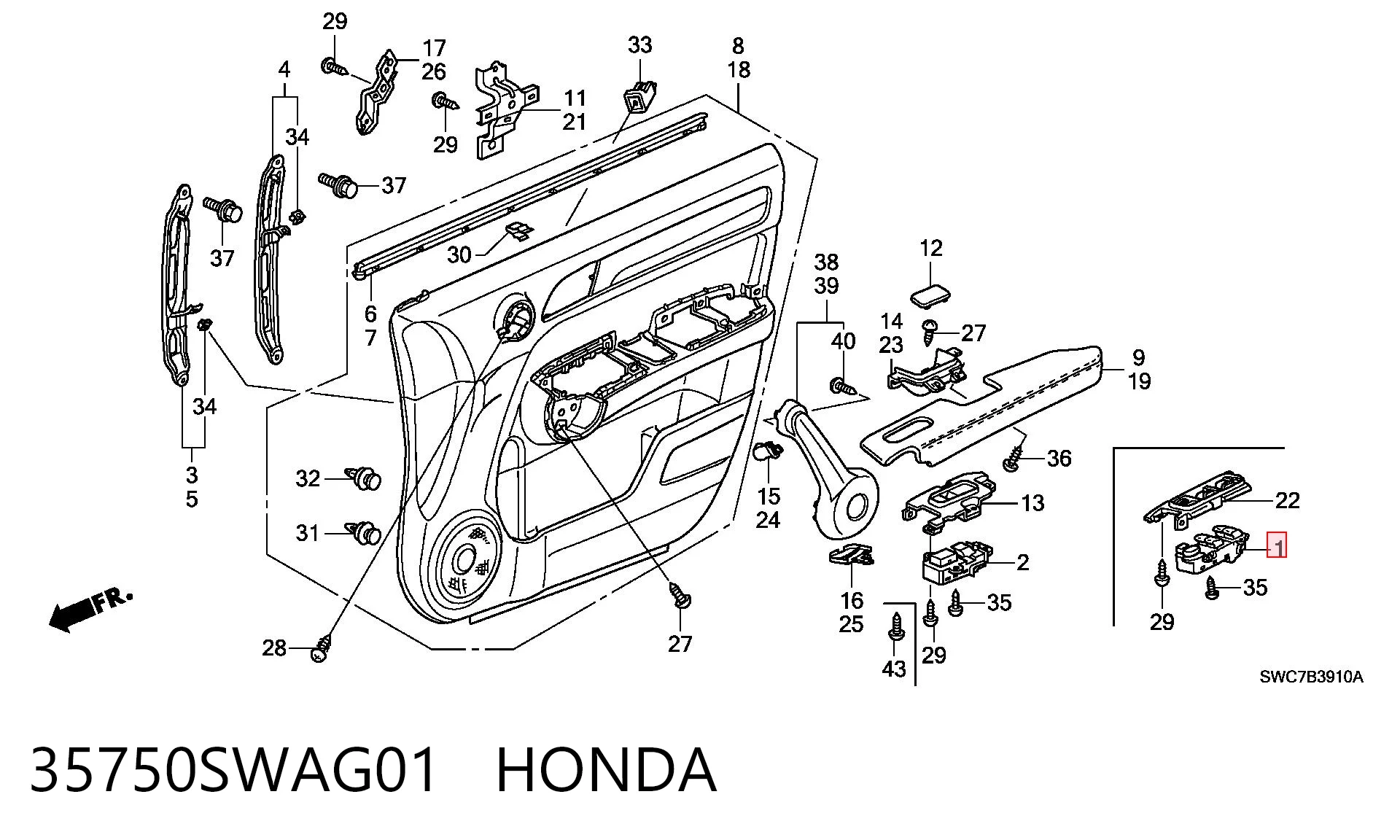 35750SWAG01 Honda Кнопки переднего левого стекло подъёмника