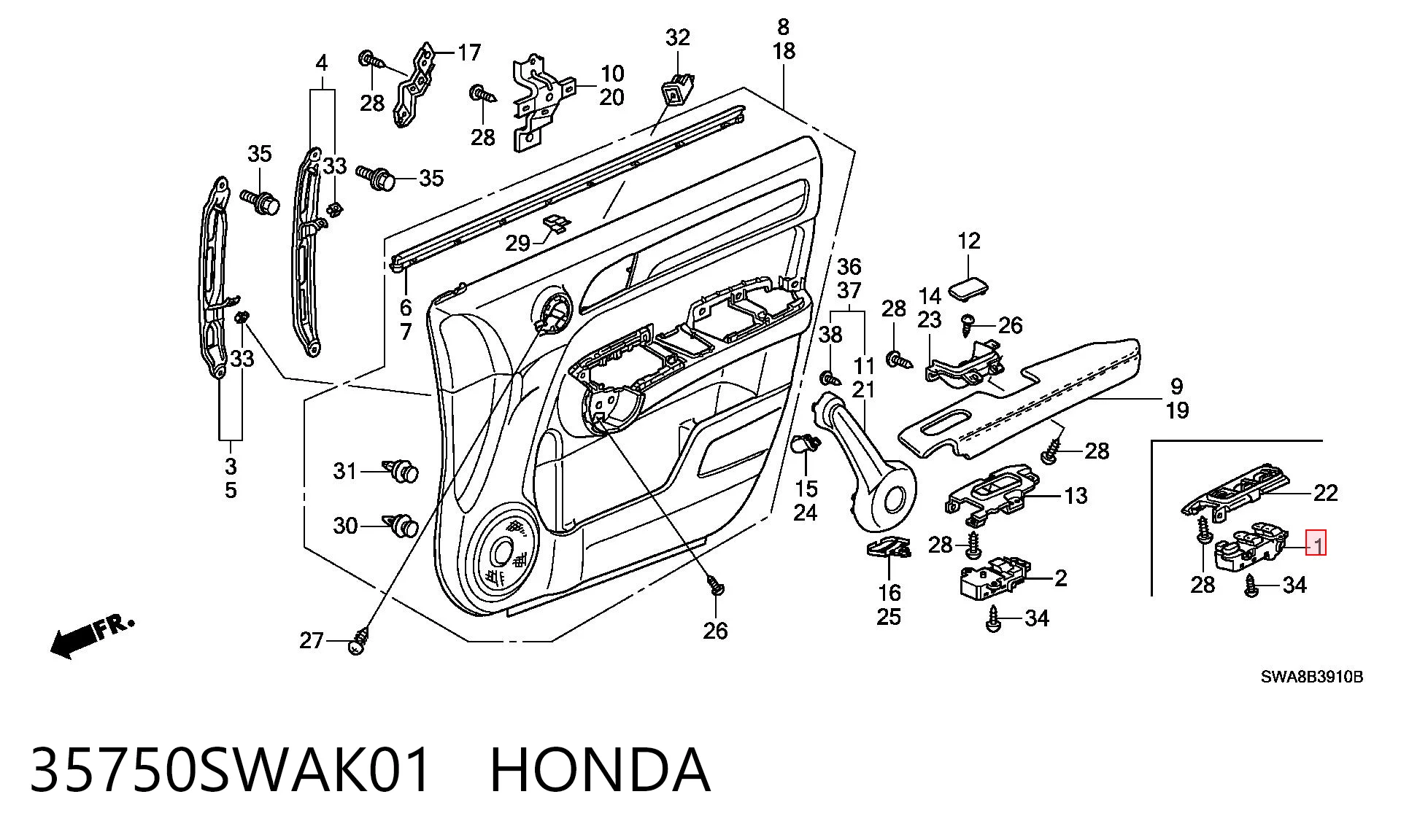 35750SWAK01 Honda Кнопки переднего левого стекло подъёмника