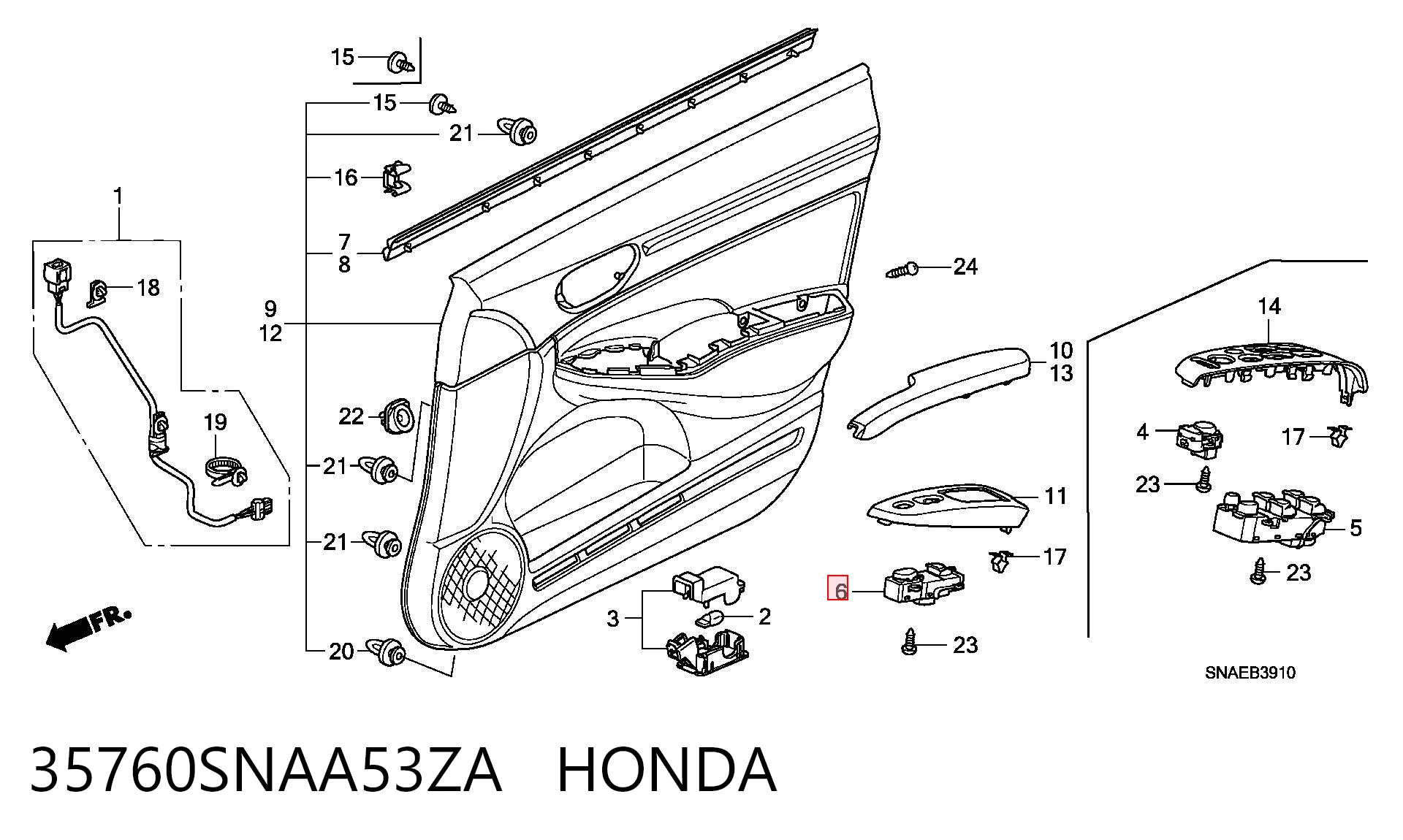 35760SNAA53ZA Honda Кнопки переднего правого стекло подъёмника