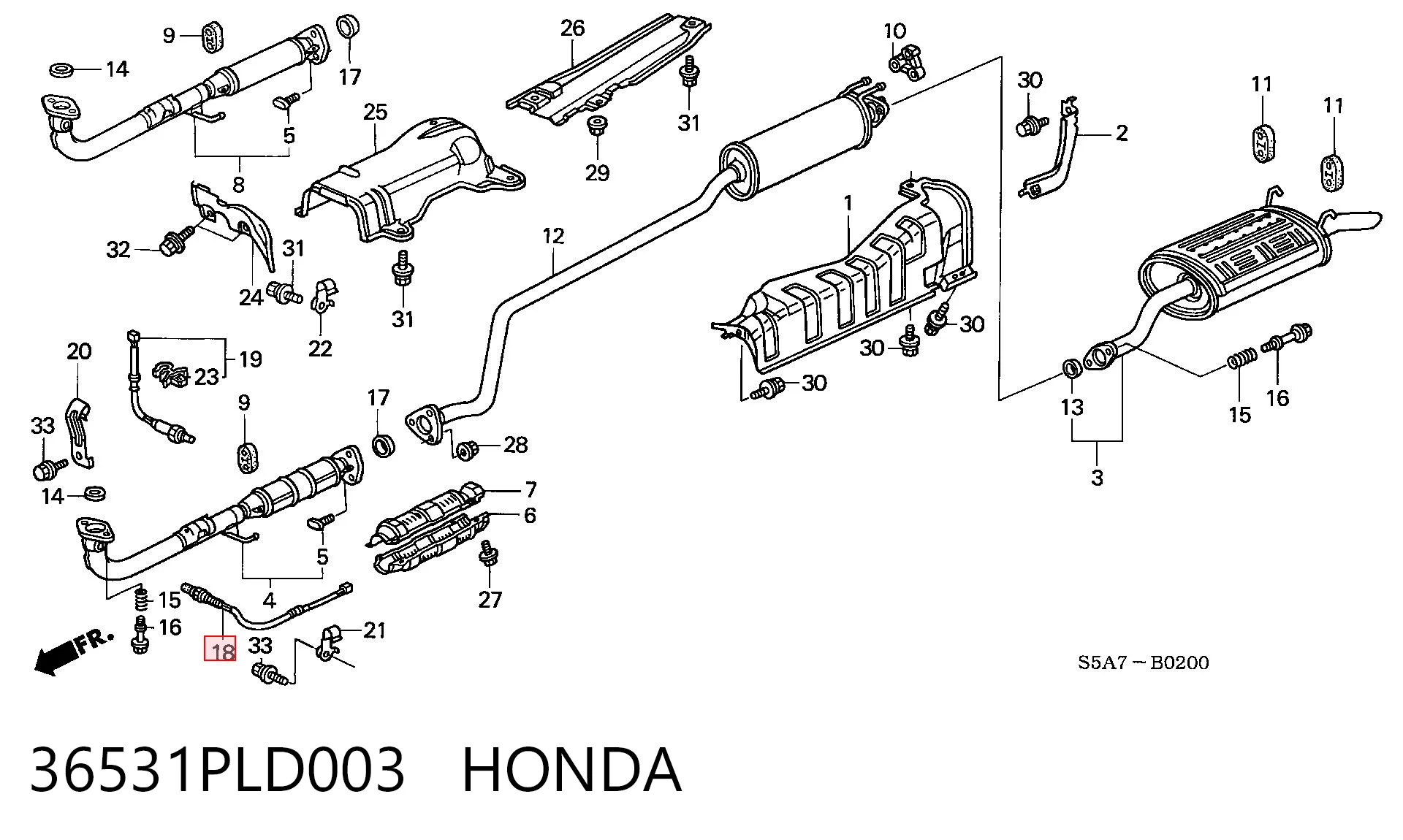 36531PLD003 Honda Лямбда-зонд, датчик кислорода до катализатора