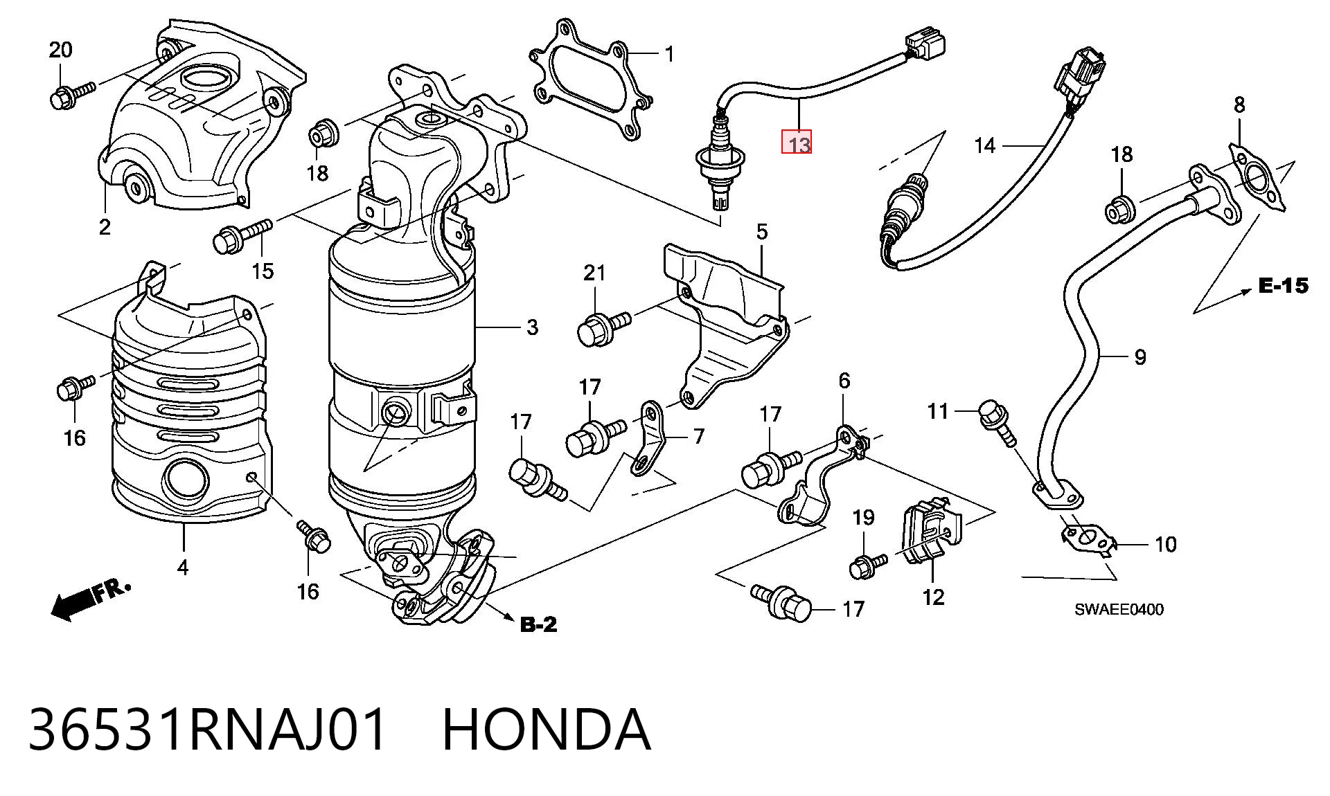 36531RNAJ01 Honda Лямбда-зонд, датчик кислорода до катализатора