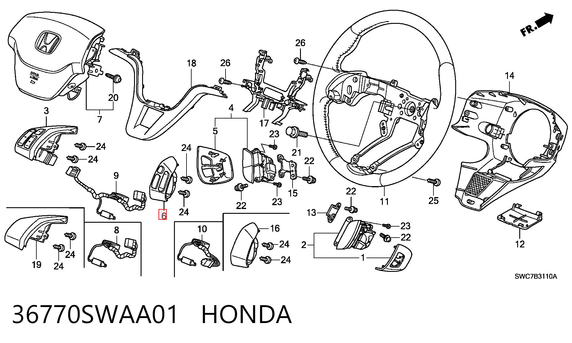 36770SWAA01 Honda Блок кнопочных переключателей рулевого колеса