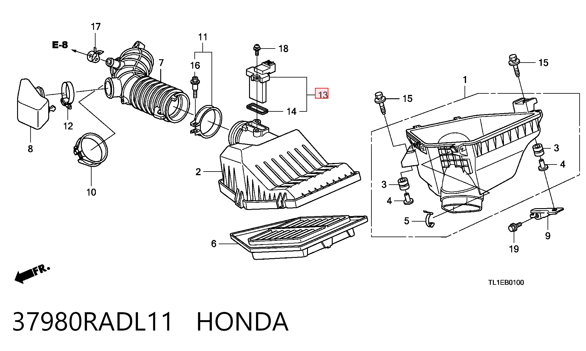 37980RADL11 Honda Датчик расхода воздуха