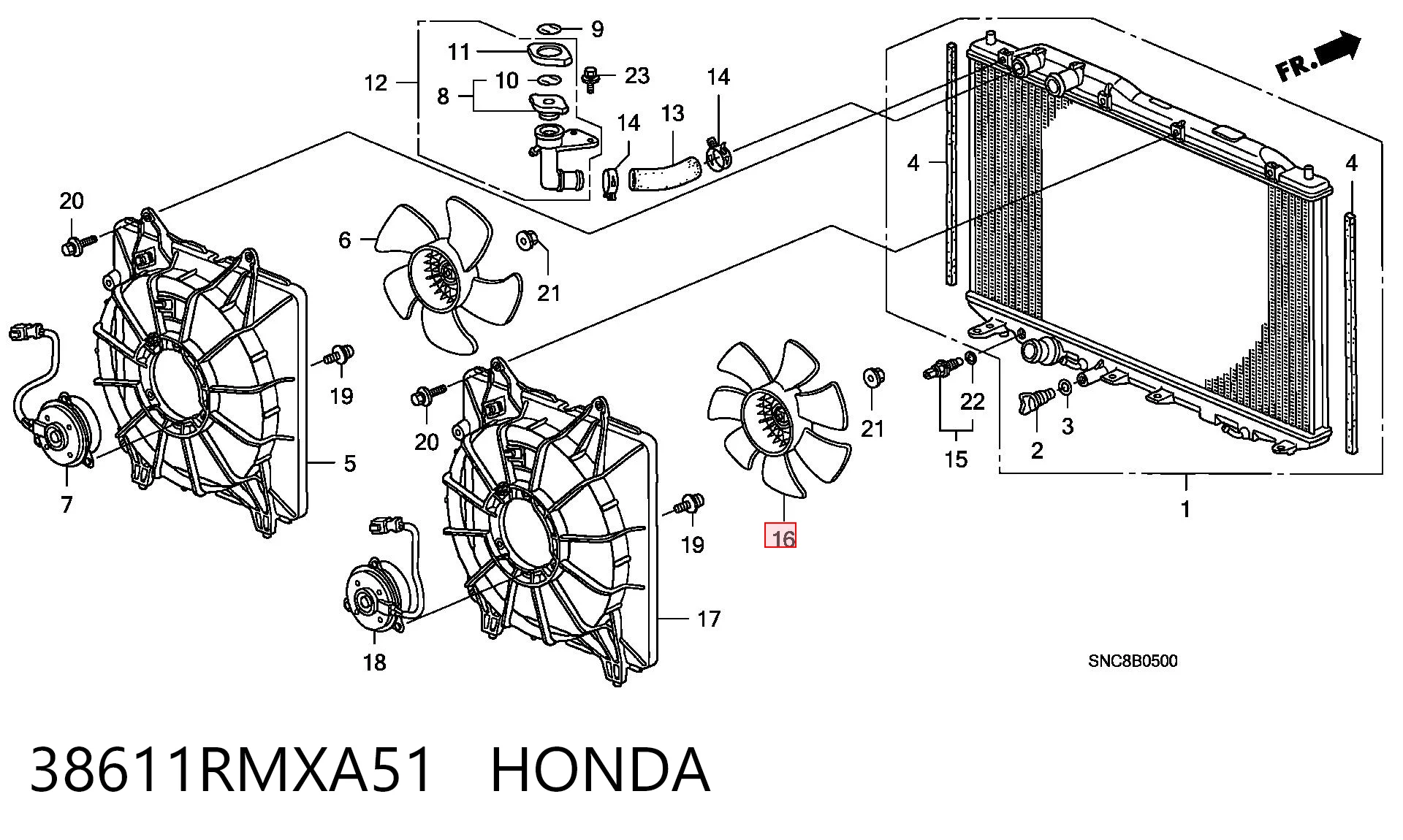 38611RMXA51 Honda Крыльчатка радиатора охлаждения