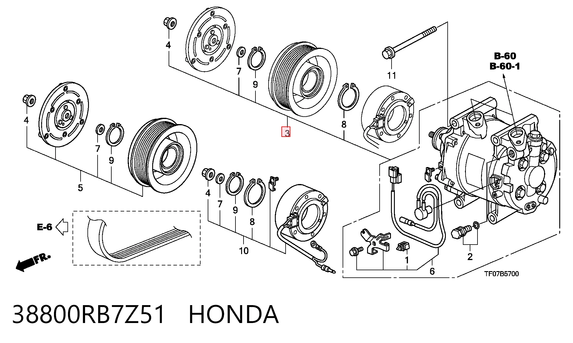 38800RB7Z51 Honda Компрессор хладагента