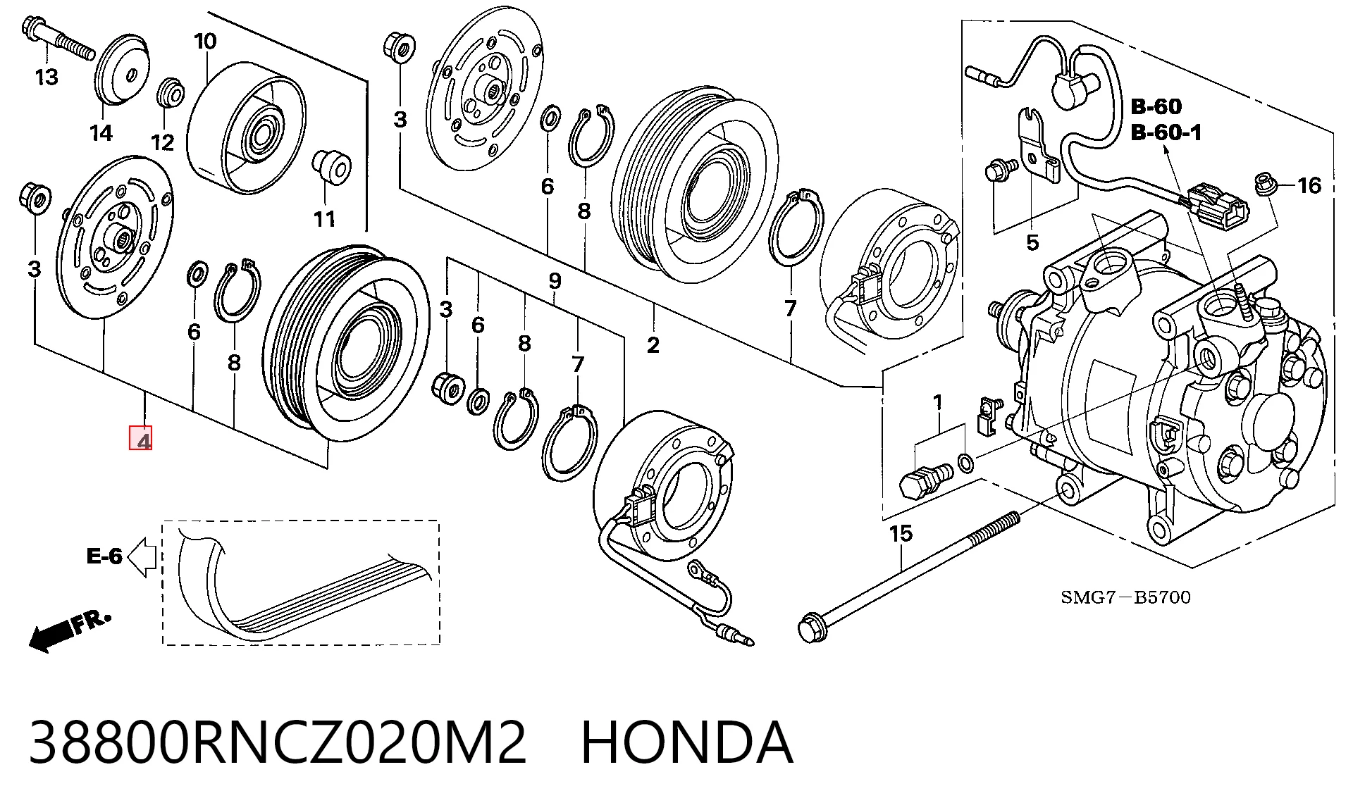38800RNCZ020M2 Honda Шкив компрессора кондиционера