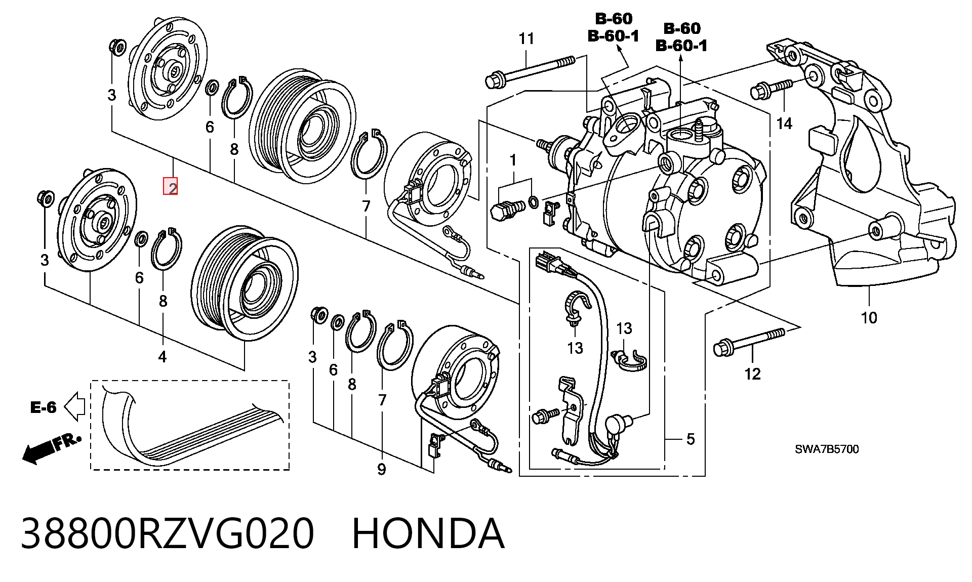 38800RZVG020 Honda Компрессор хладагента