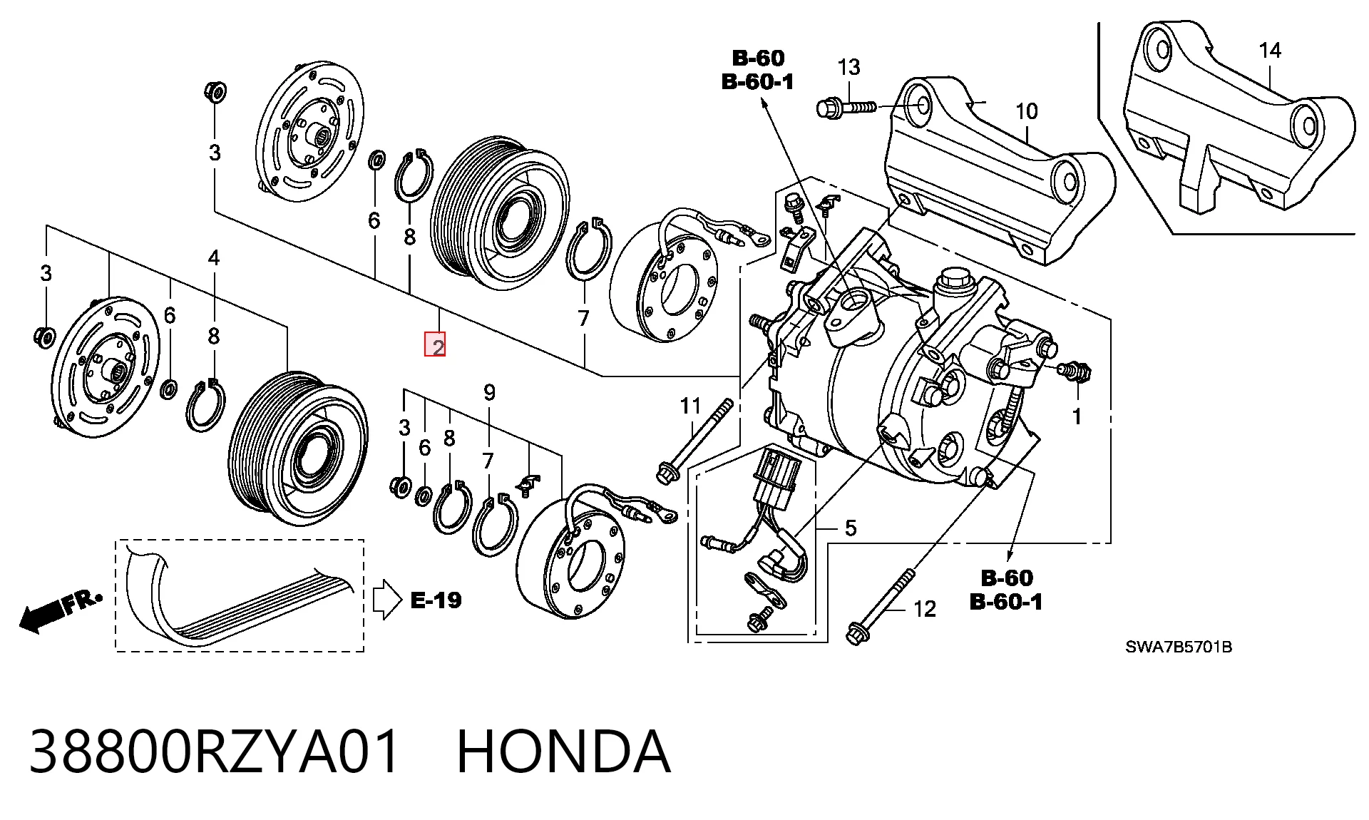 38800RZYA01 Honda Компрессор хладагента