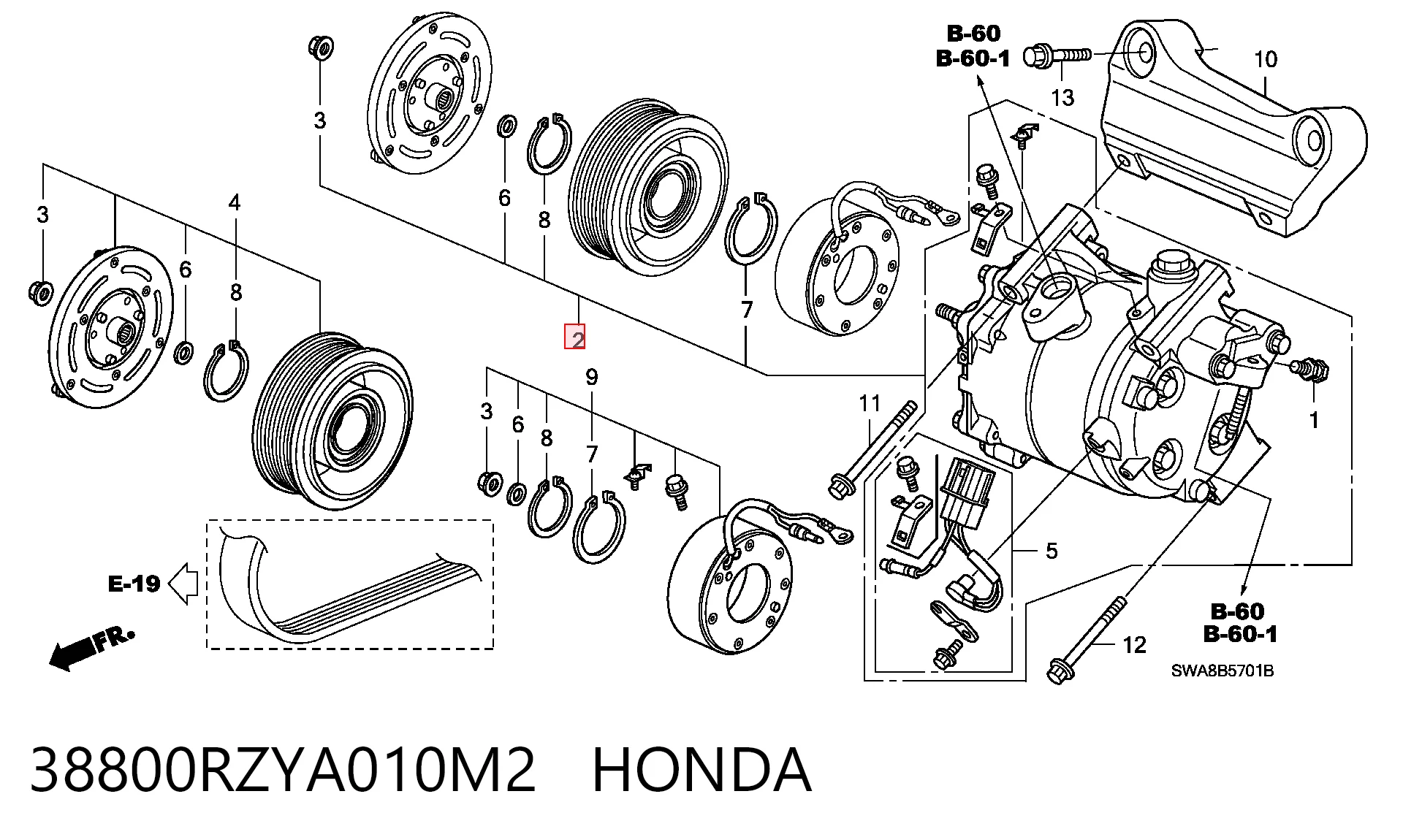 38800RZYA010M2 Honda Компрессор хладагента