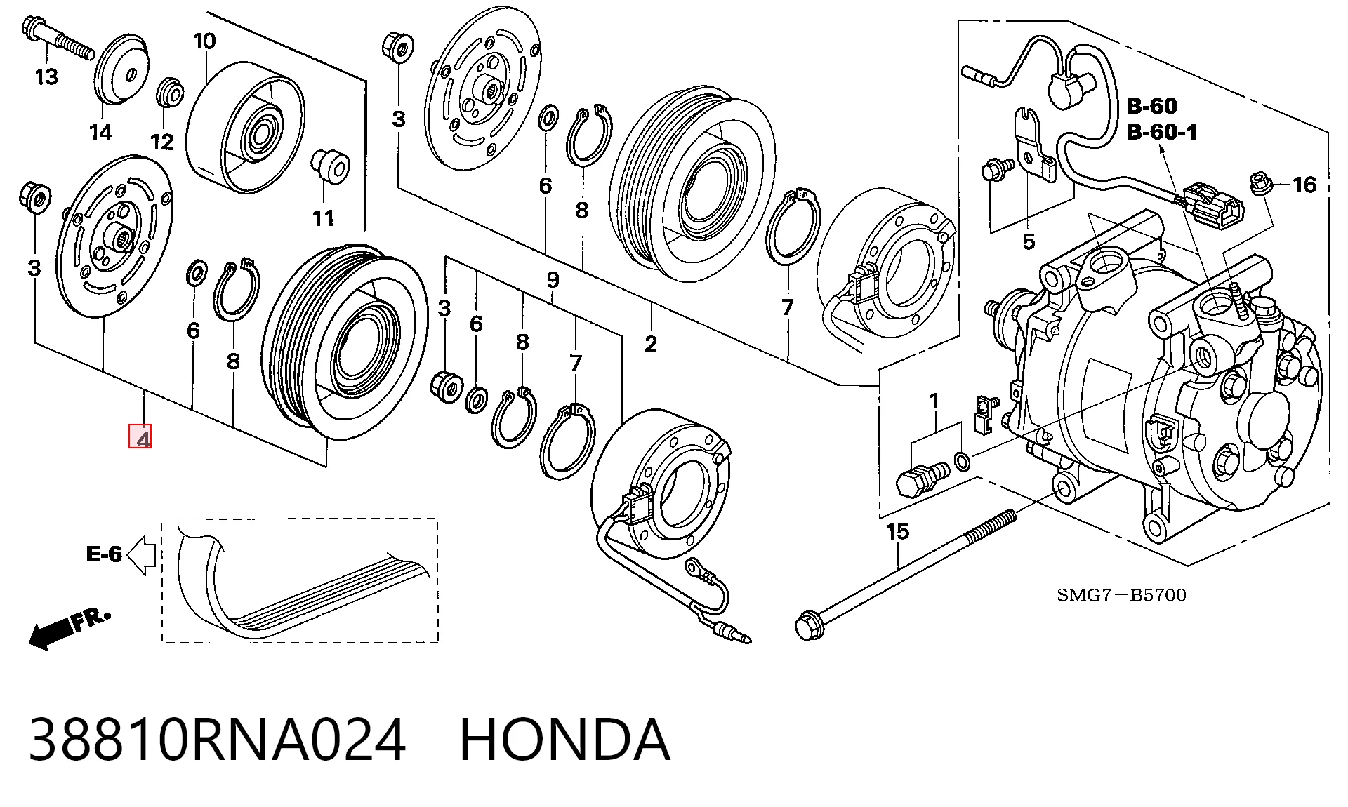 38810RNA024 Honda Шкив компрессора кондиционера