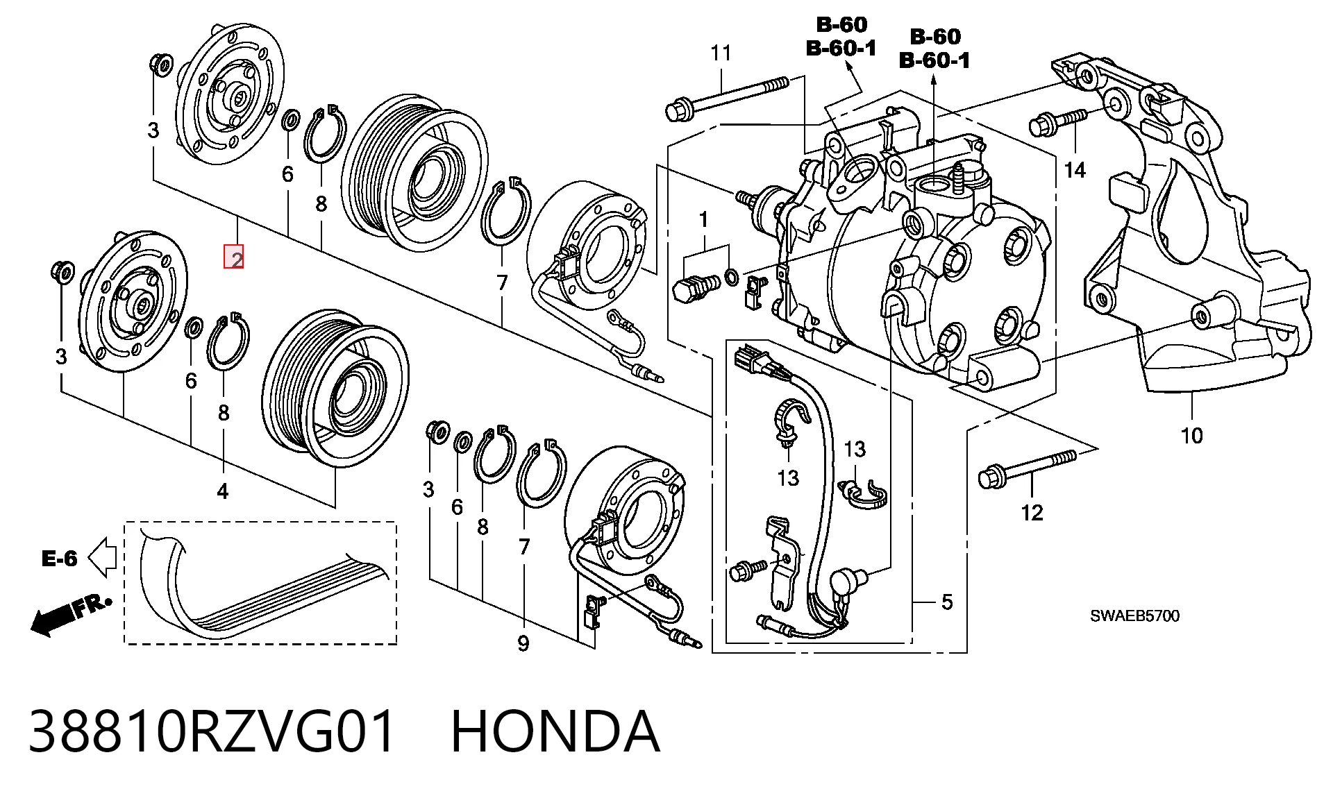 38810RZVG01 Honda Компрессор хладагента