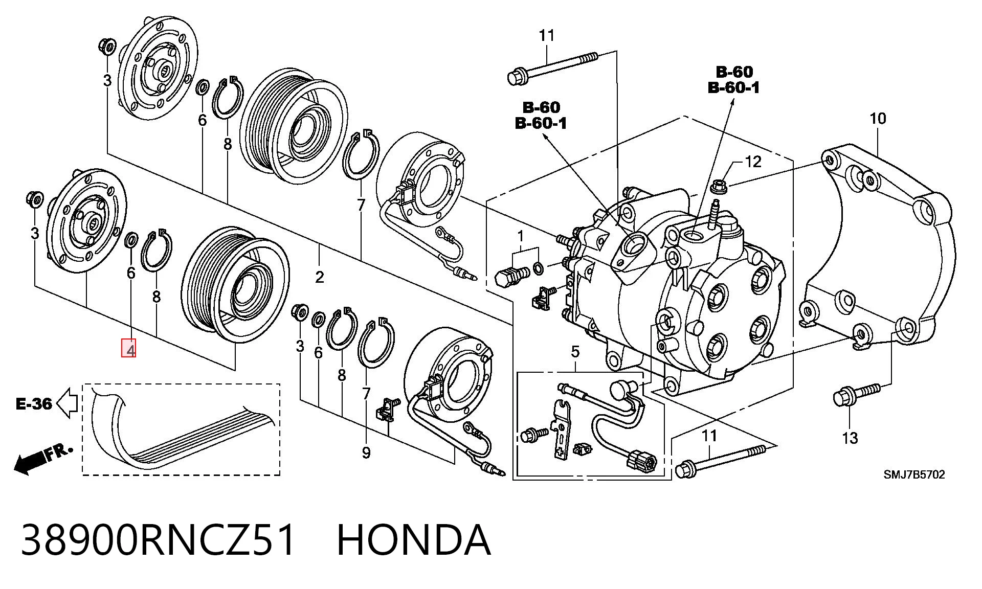 38900RNCZ51 Honda Шкив компрессора кондиционера