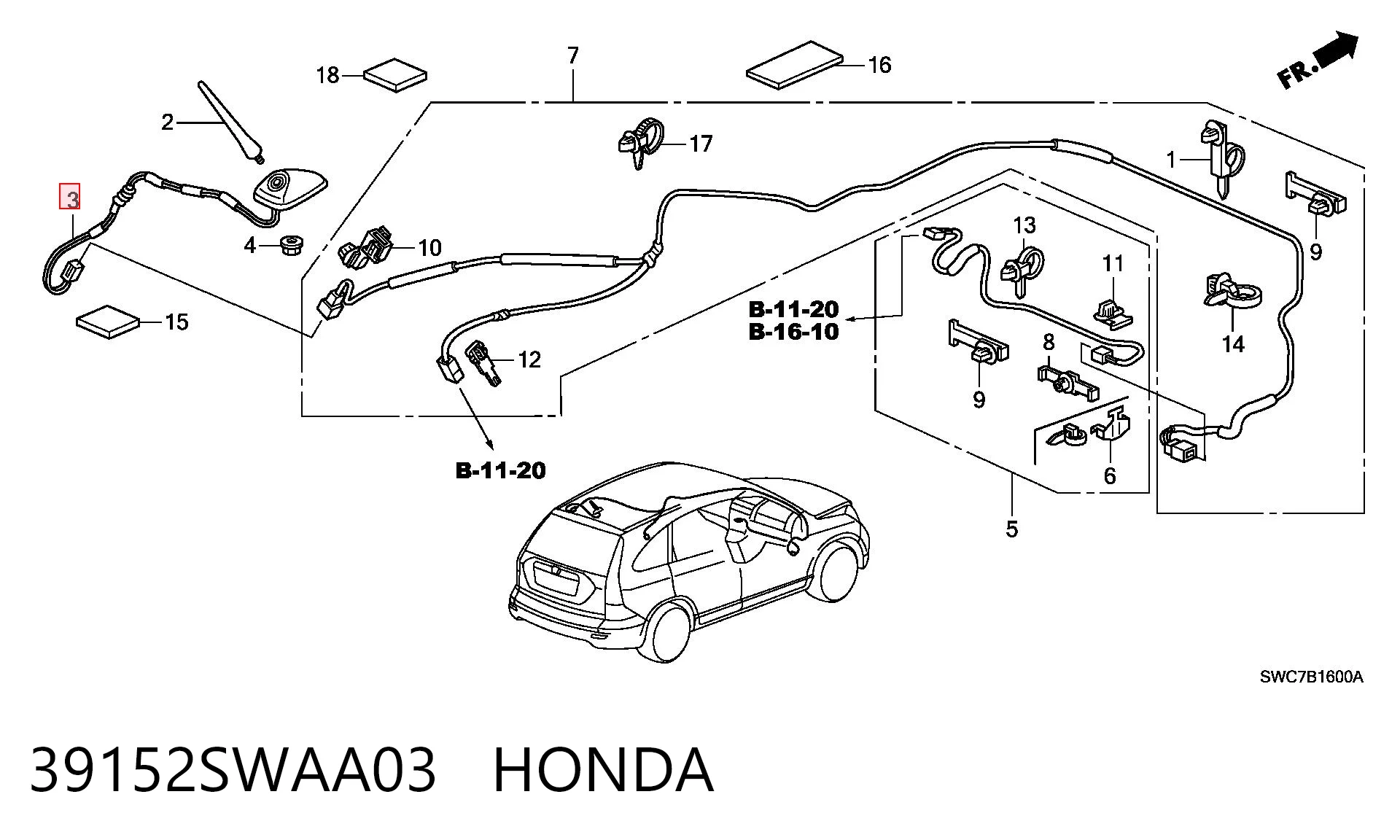 39152SWAA03 Honda Антенна на крышу