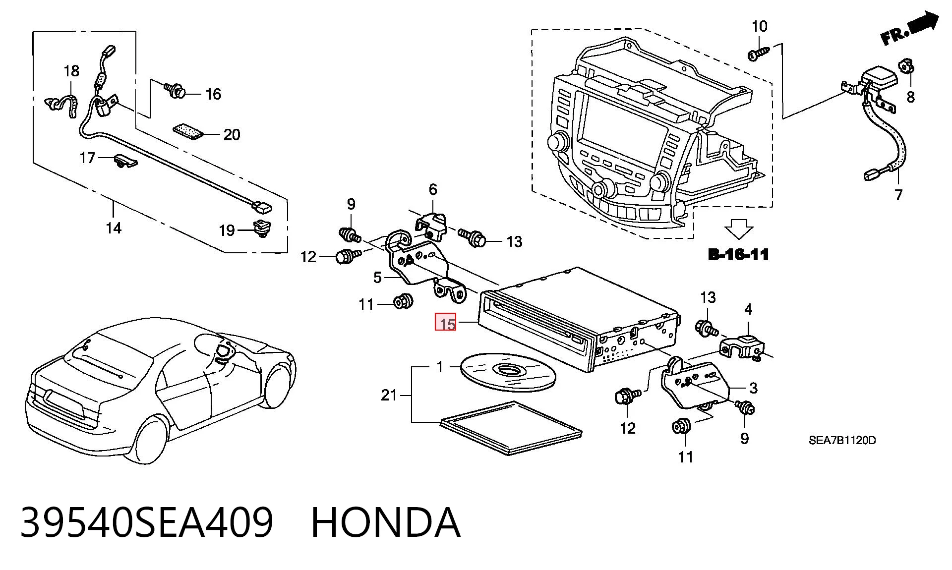 Магнитола (радио AM/FM), универсальная HONDA 39540SEA409