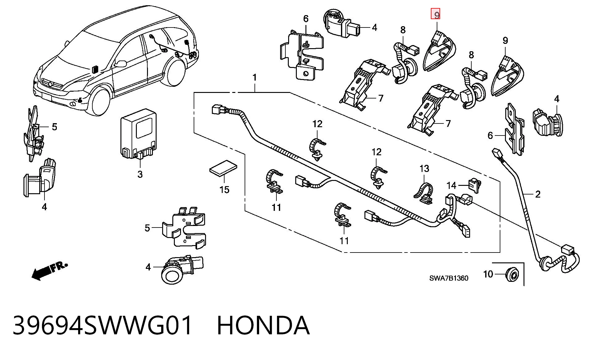 39694SWWG01 Honda Кронштейн парктроника, задний центральный