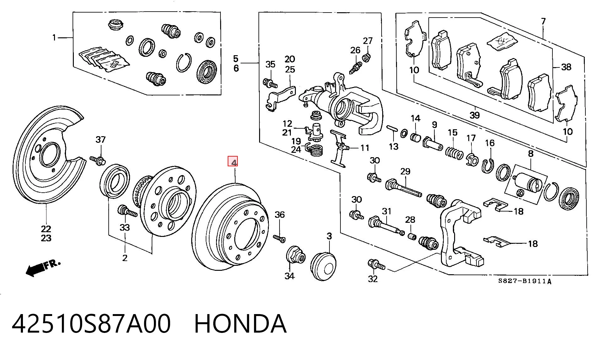 42510S87A00 Honda Дисковый тормоз