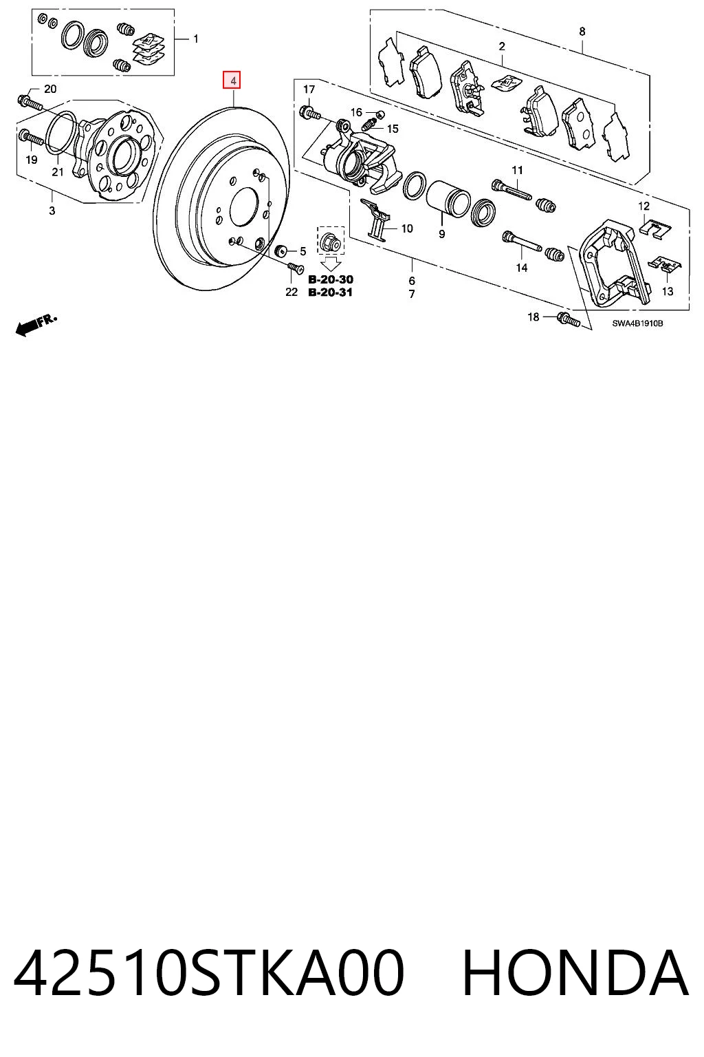 42510STKA00 Honda Дисковый тормоз