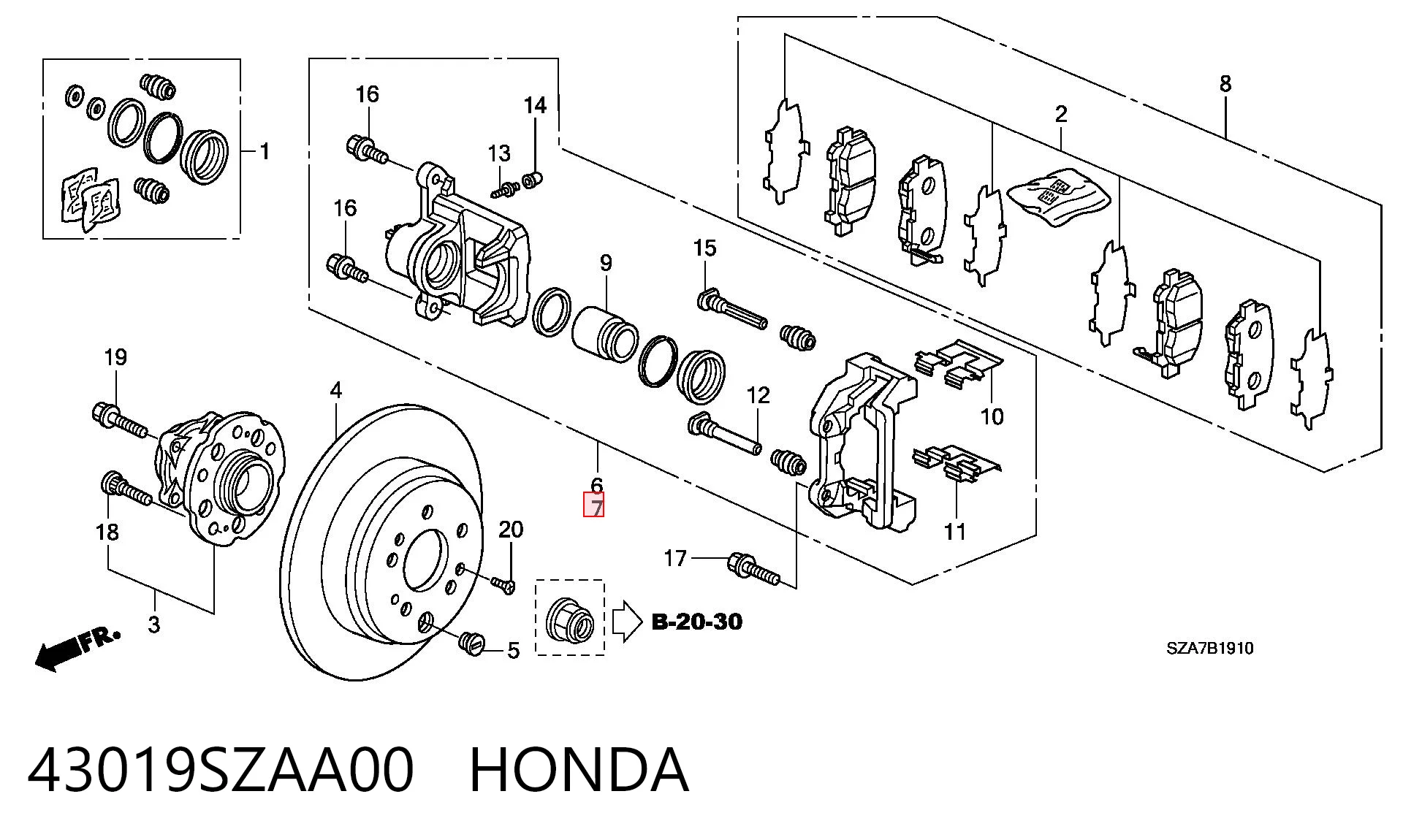 43019SZAA00 Honda Тормозной суппорт задний левый