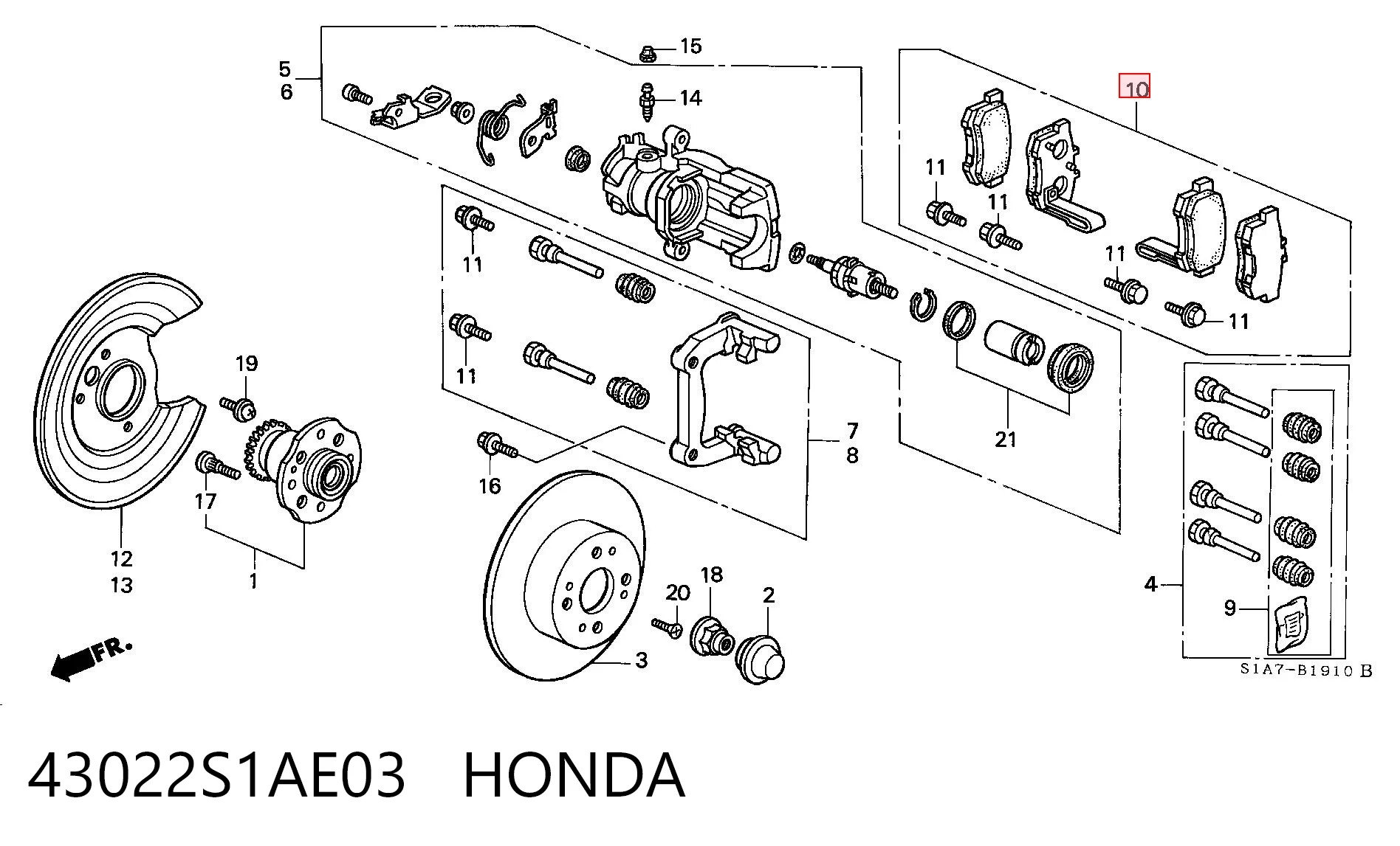 Колодки тормозные задние дисковые HONDA 43022S1AE03