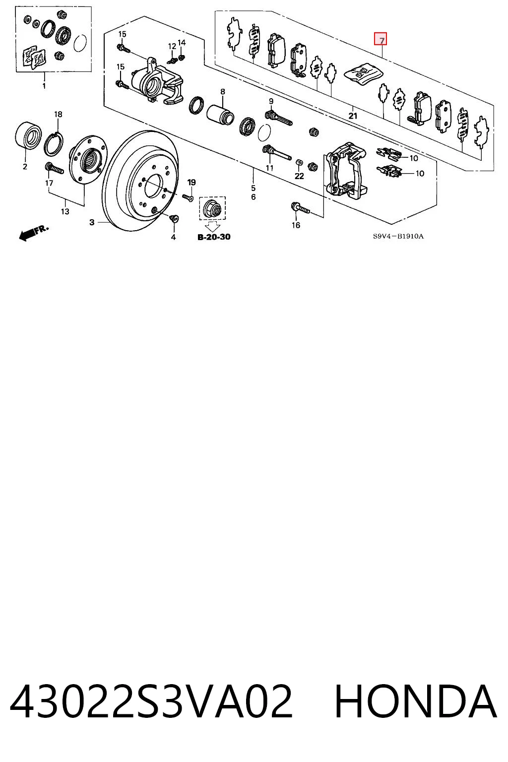 43022S3VA02 Honda Колодки тормозные дисковые комплект