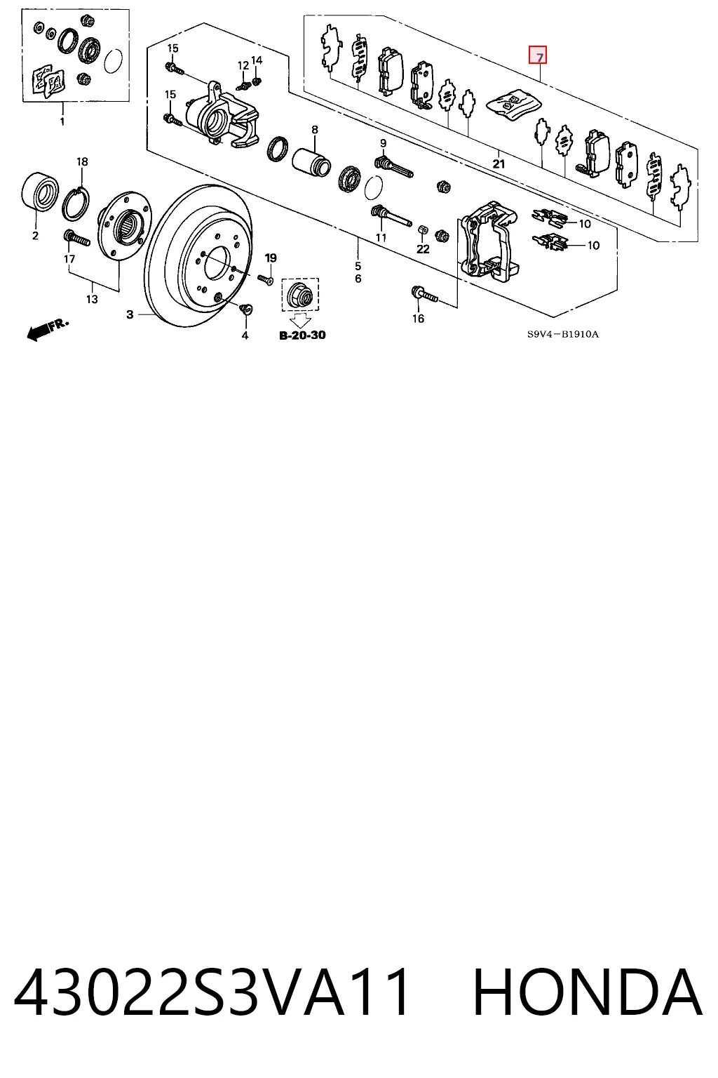 43022S3VA11 Honda Колодки тормозные дисковые комплект