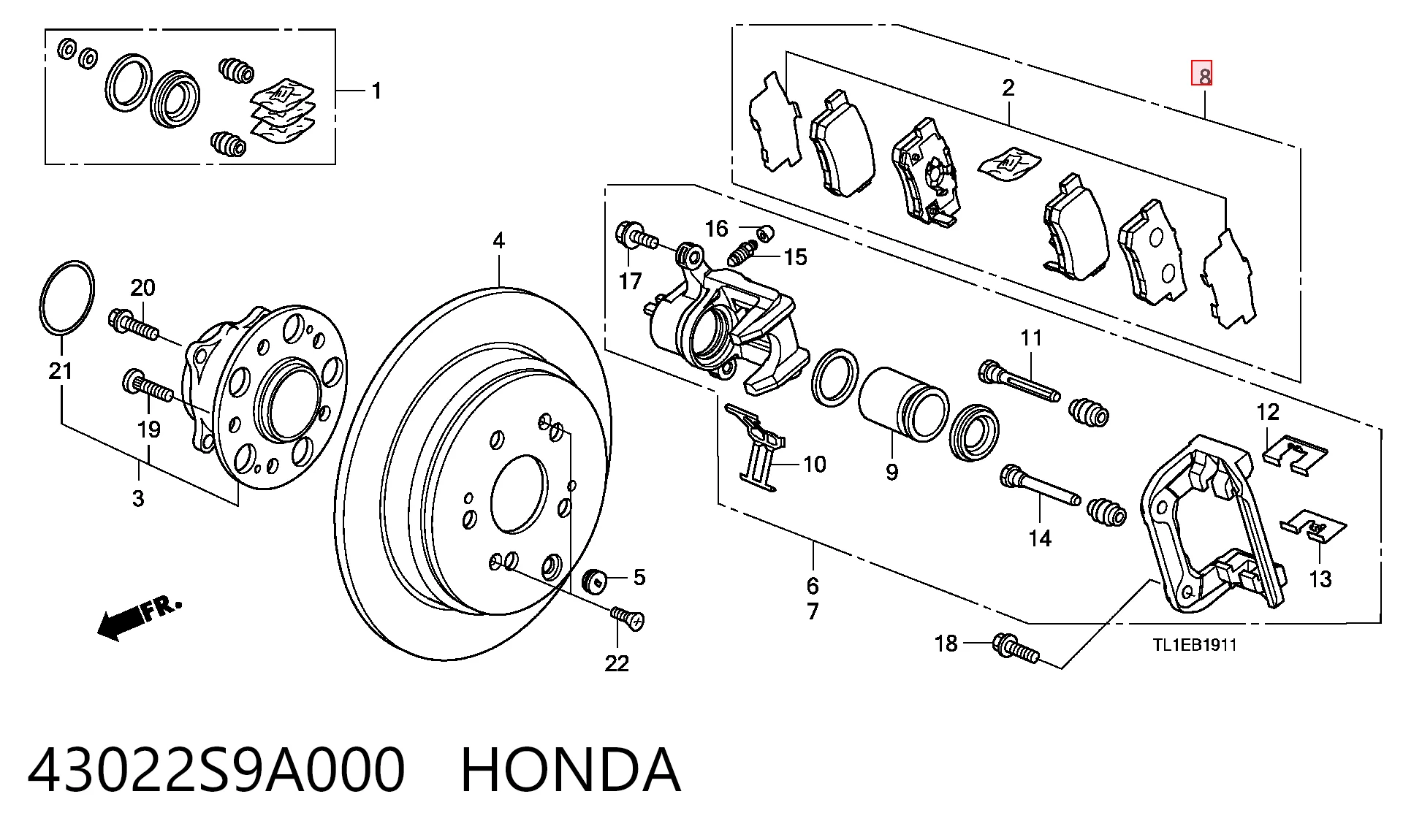 43022S9A000 Honda Колодки тормозные дисковые комплект