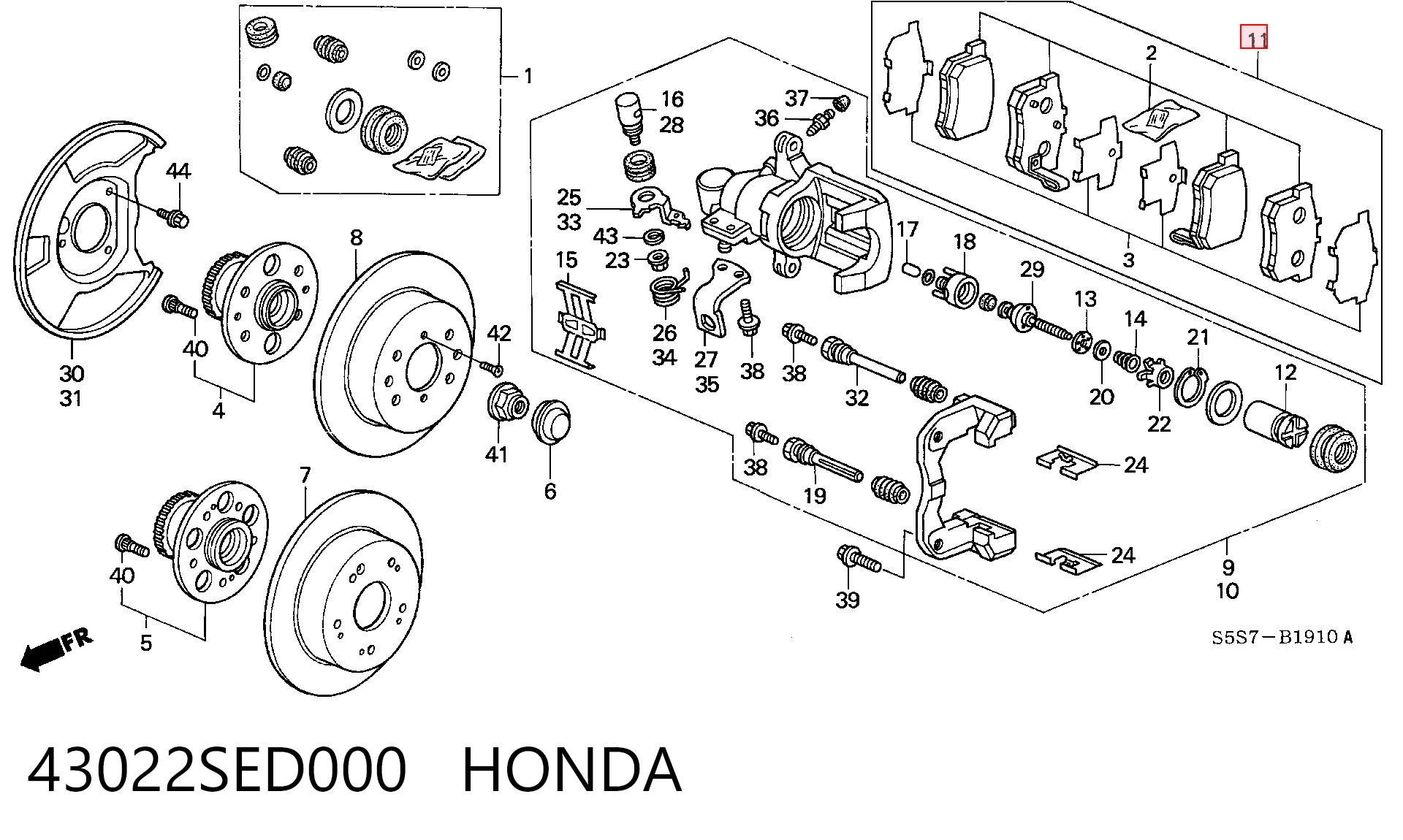 Колодки тормозные задние дисковые HONDA 43022SED000