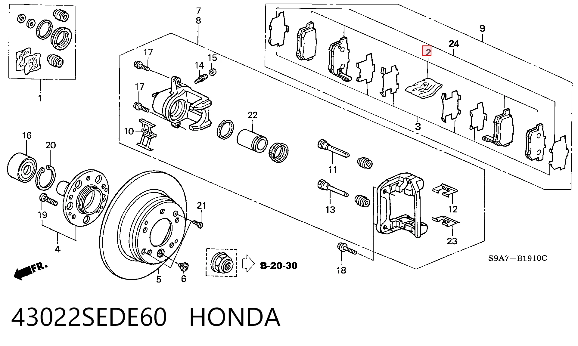 Колодки тормозные задние дисковые HONDA 43022SEDE60