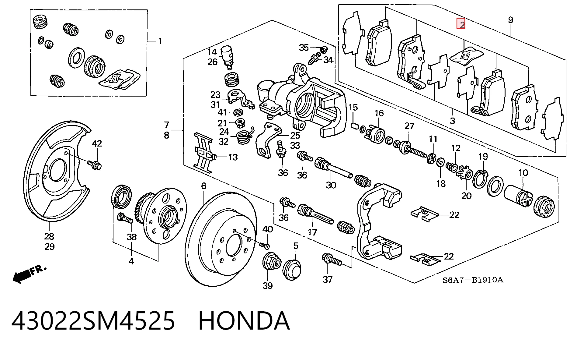 Колодки тормозные задние дисковые HONDA 43022SM4525