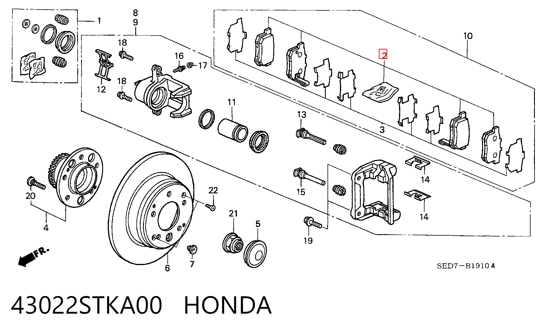 43022STKA00 Honda Колодки тормозные дисковые комплект
