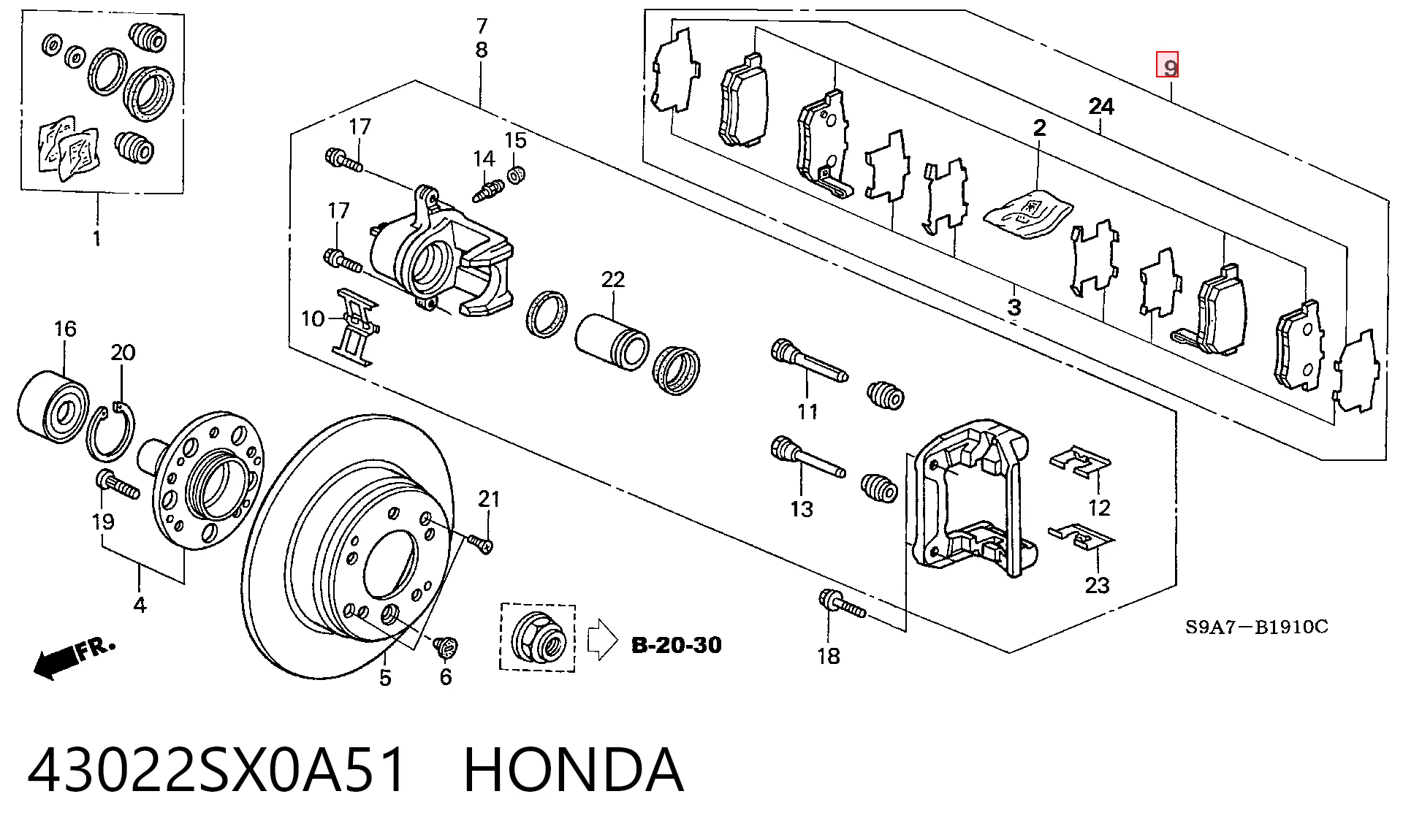 43022SX0A51 Honda Колодки тормозные дисковые комплект