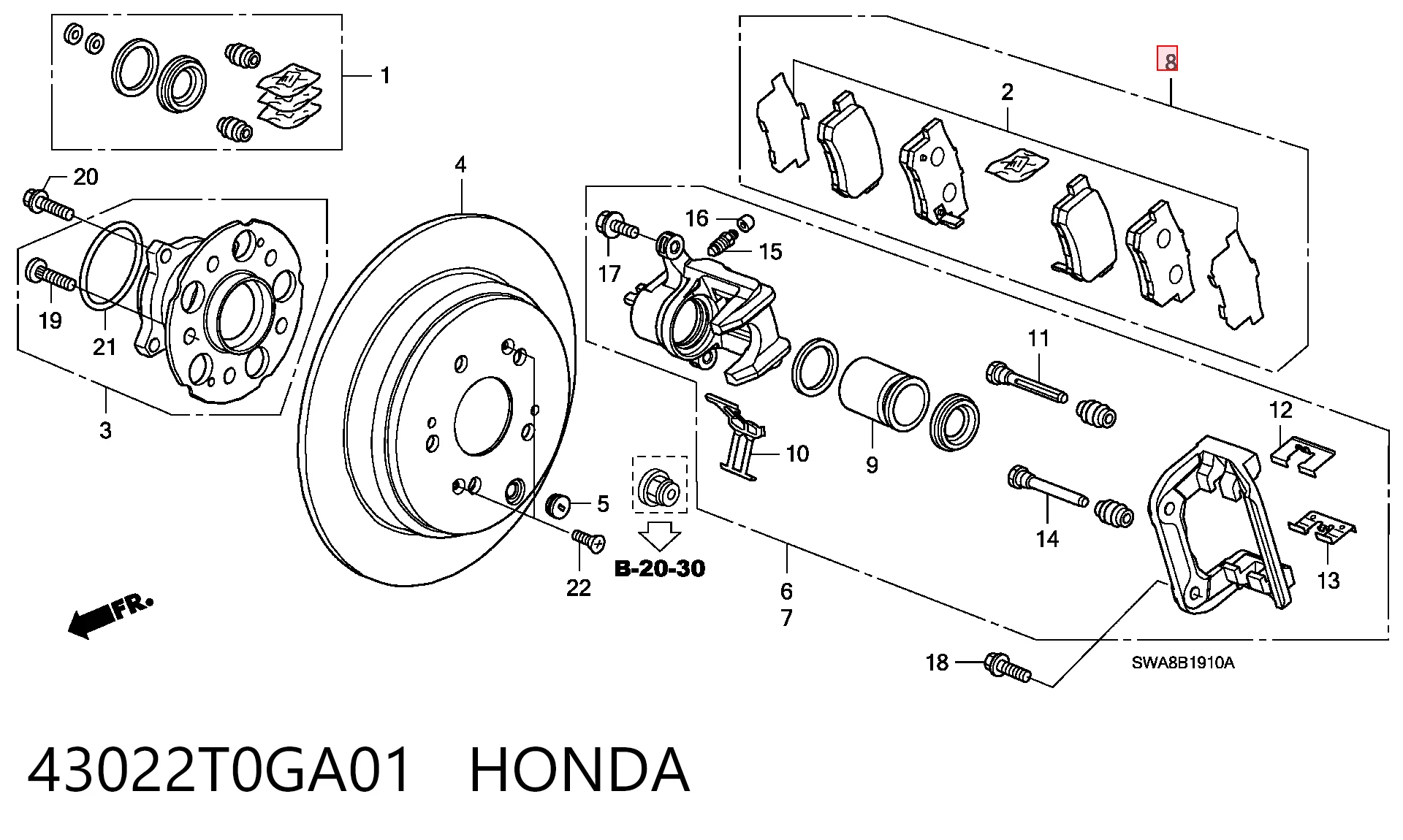 43022T0GA01 Honda Колодки тормозные дисковые комплект