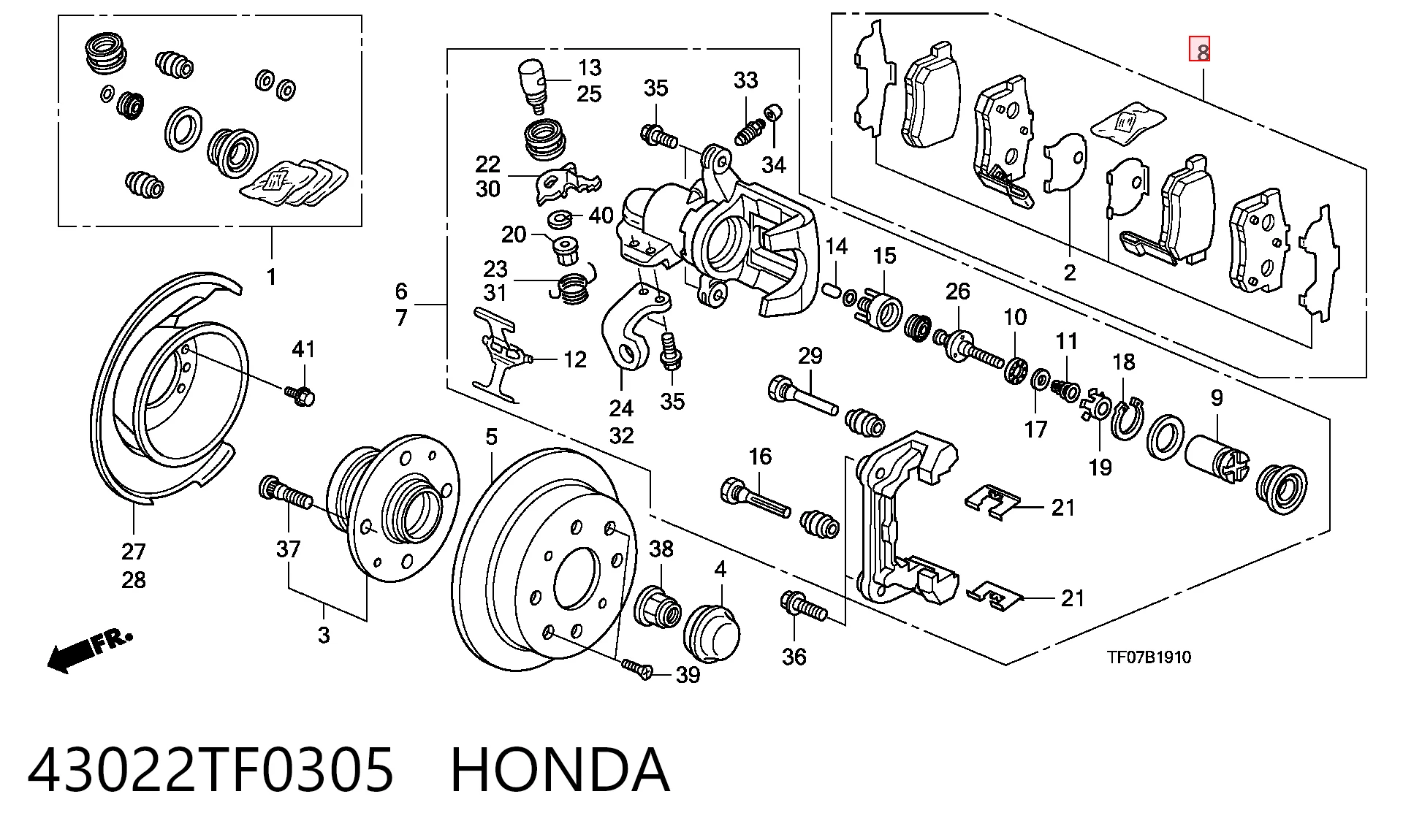 Колодки тормозные задние дисковые HONDA 43022TF0305