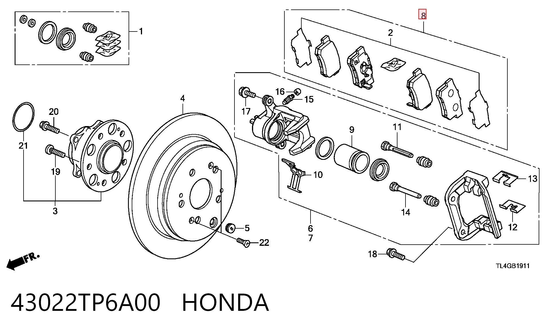 43022TP6A00 Honda Колодки тормозные дисковые комплект