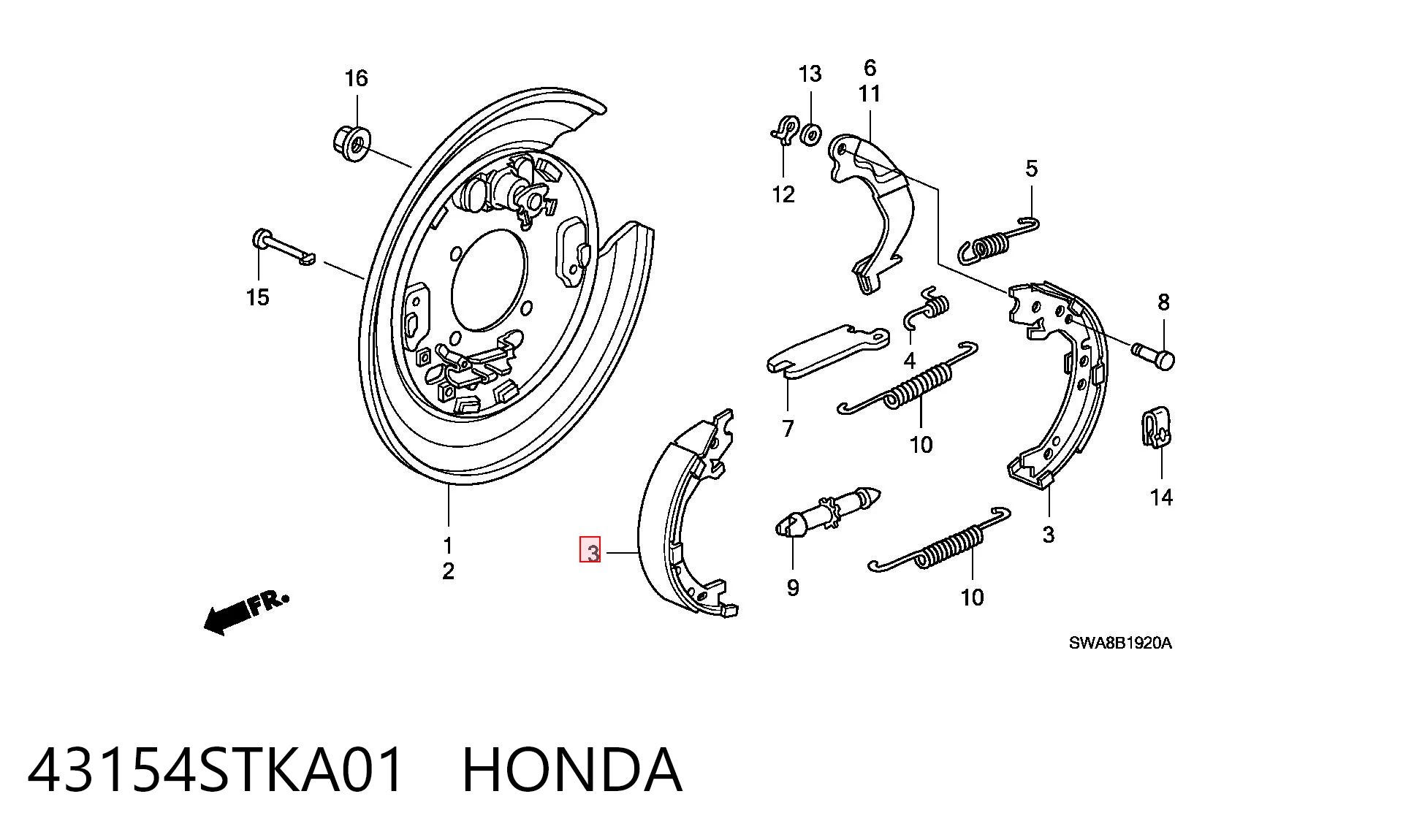 43154STKA01 Honda Тормозные колодки ручника