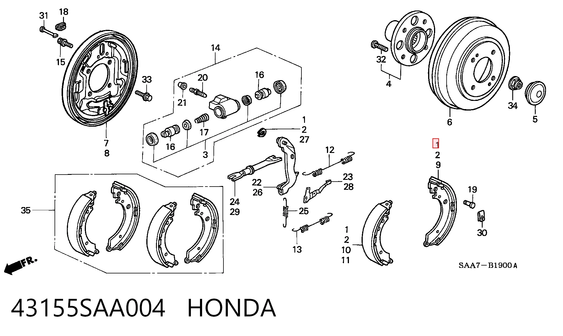 Колодки тормозные задние барабанные HONDA 43155SAA004