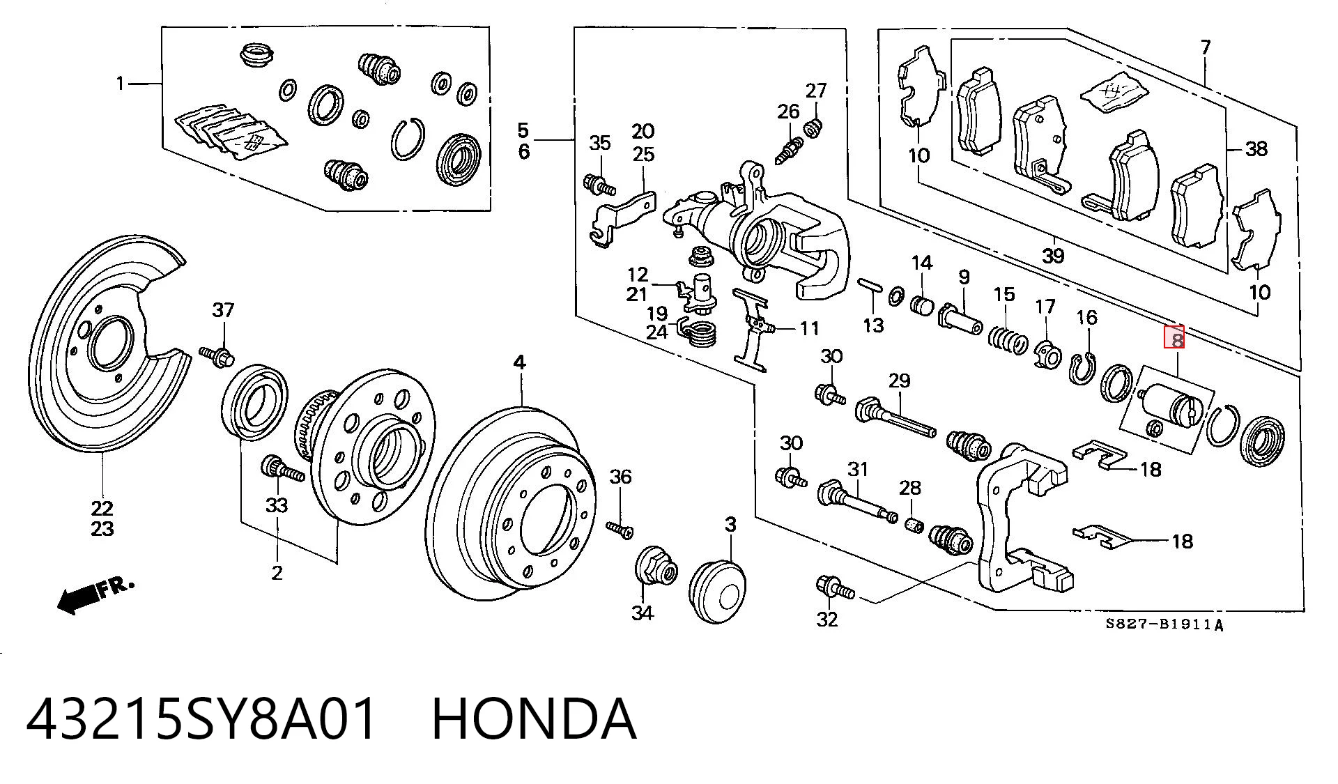 43215SY8A01 Honda Поршень тормозного суппорта заднего
