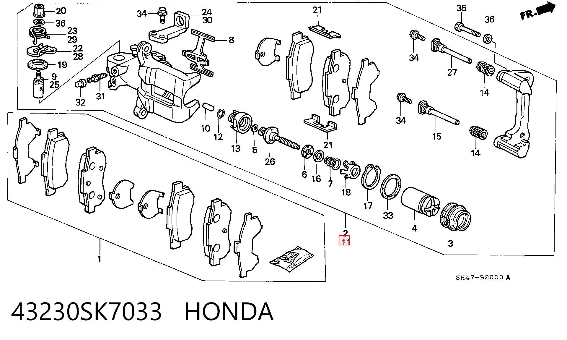 43230SK7033 Honda Тормозной суппорт задний левый
