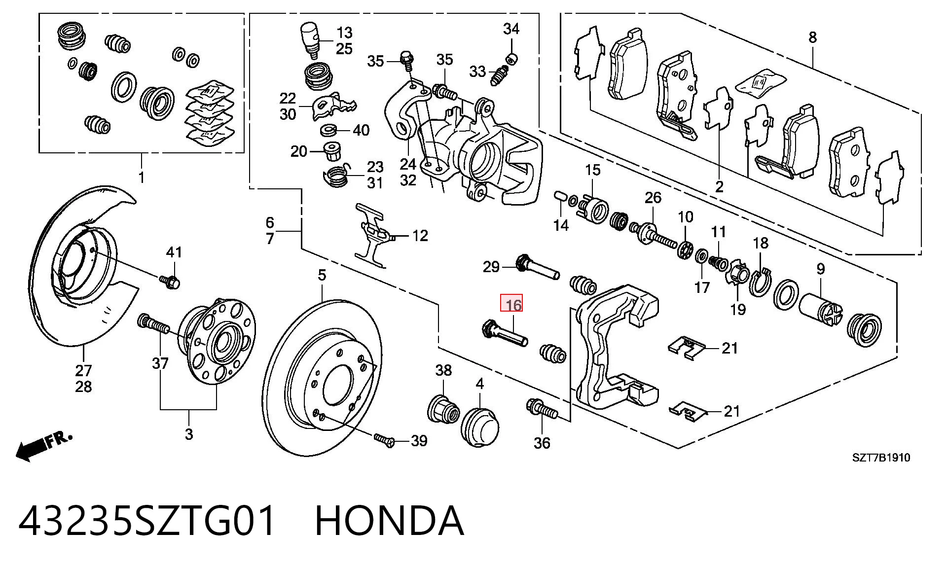 43235SZTG01 Honda Направляющая суппорта заднего нижняя