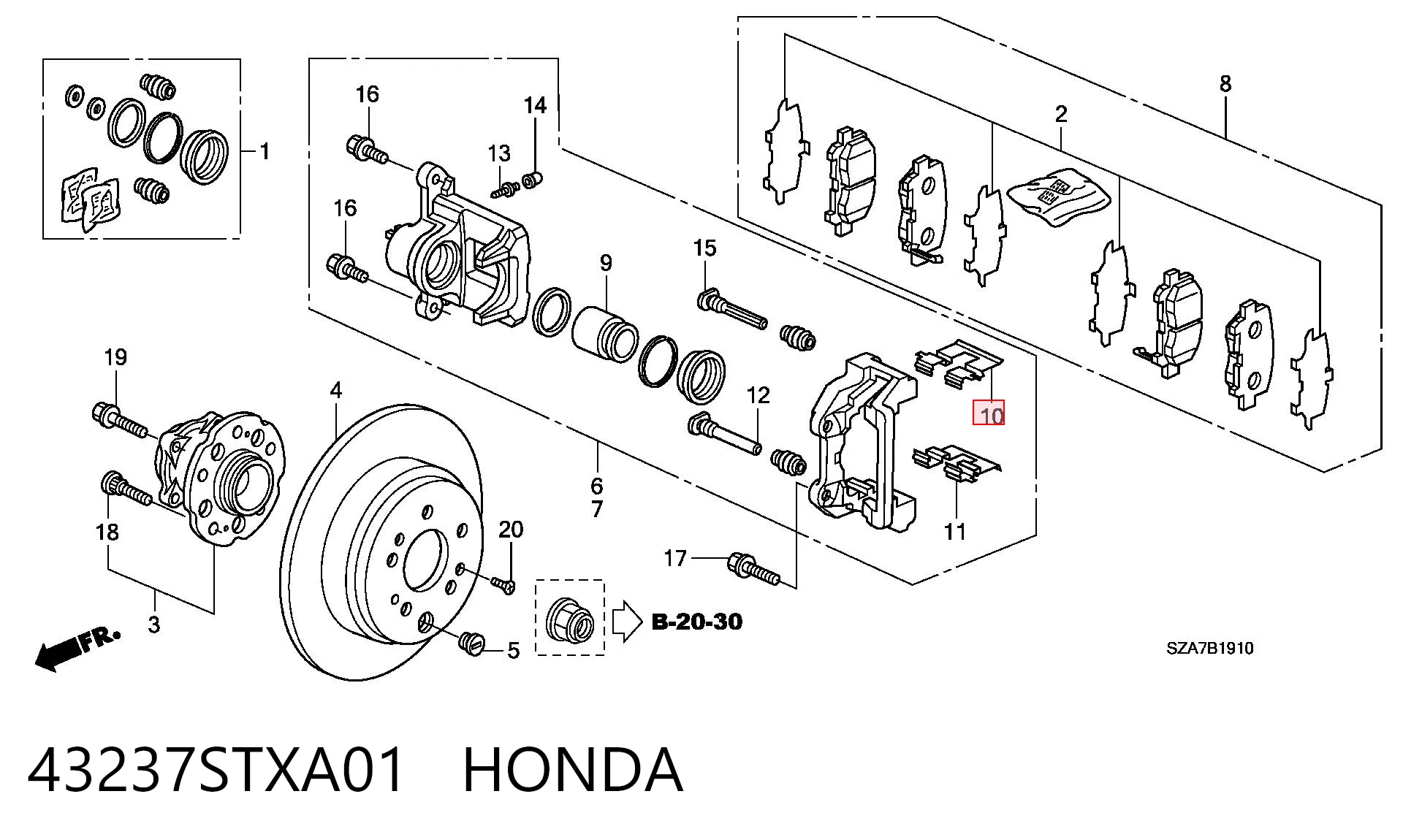 43237STXA01 Honda Комплект пружинок крепления дисковых колодок, задних